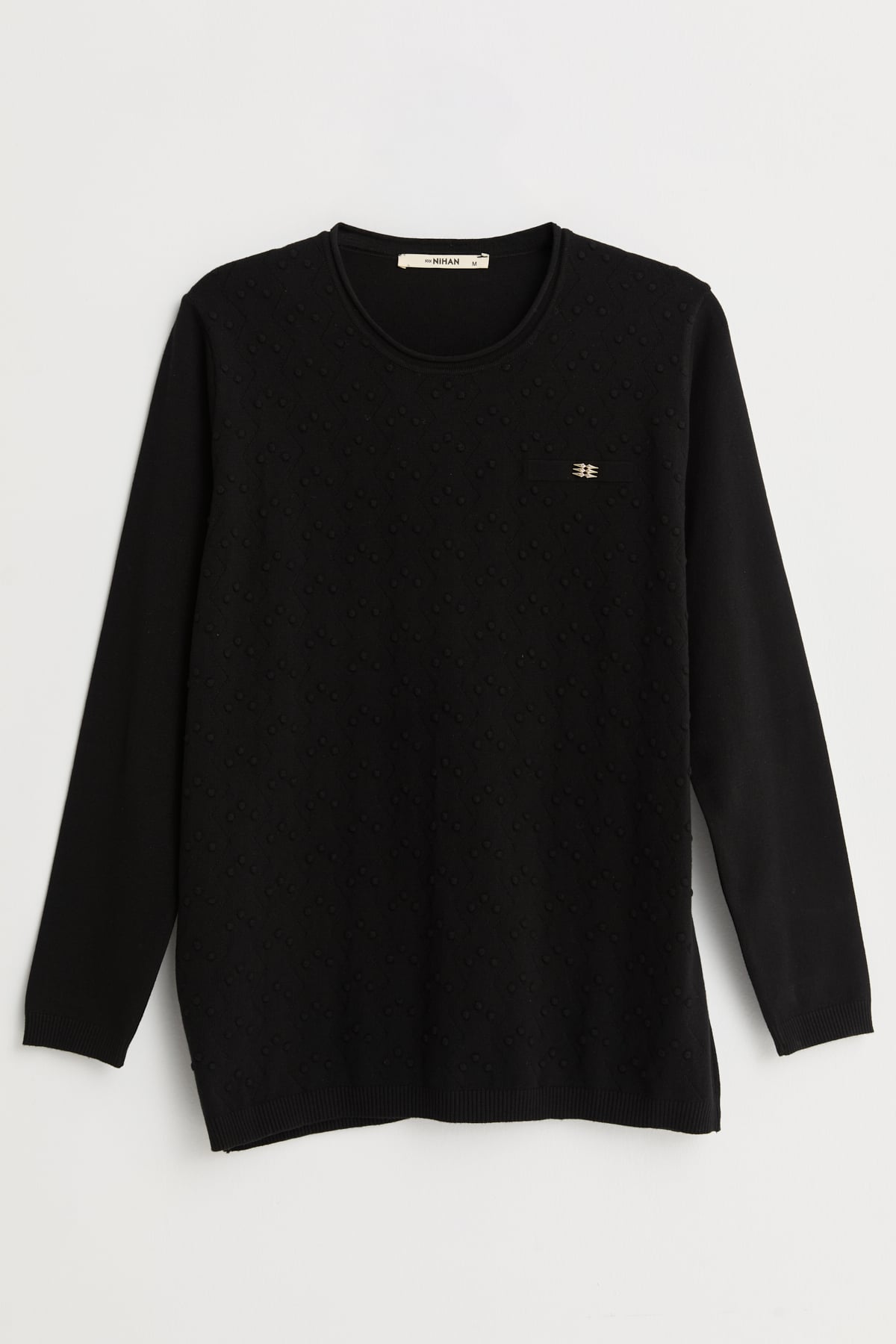 Büyük Beden Aksesuar Detaylı Viskon Kazak  Siyah