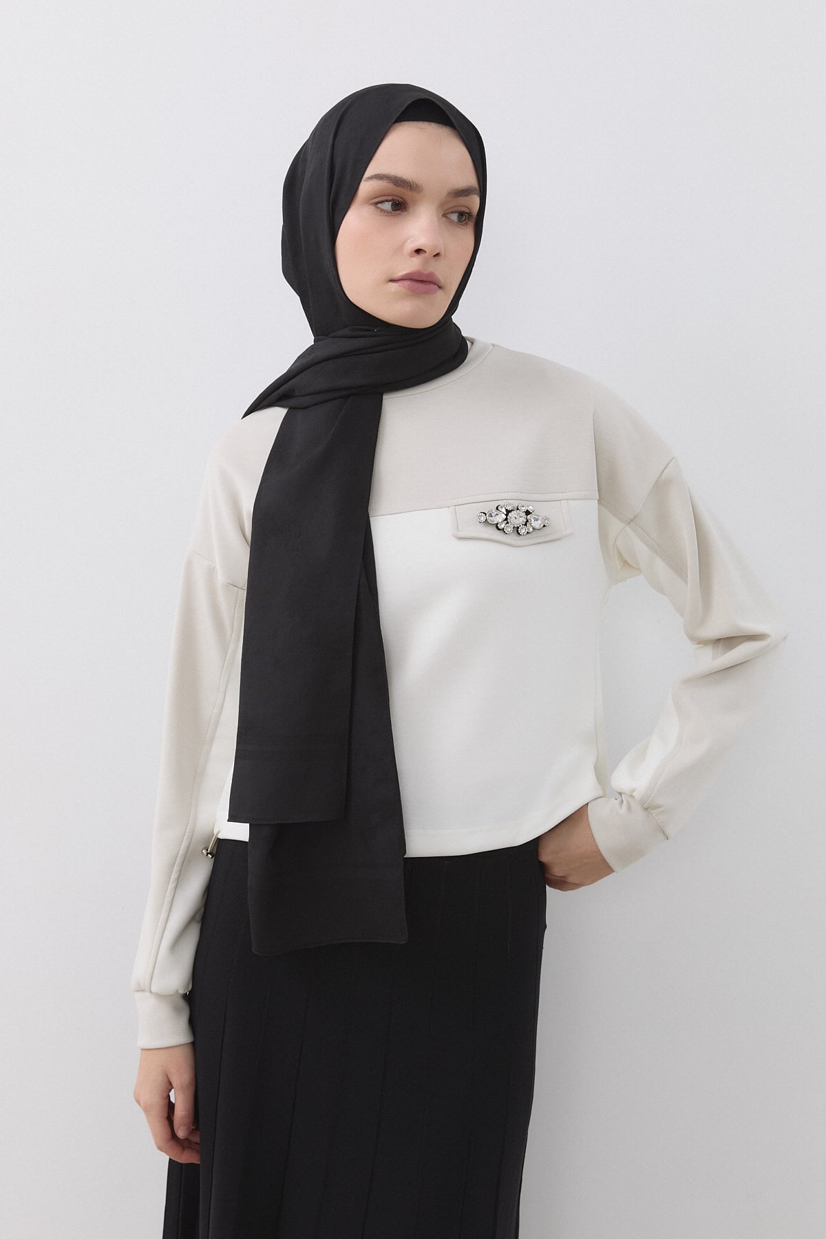 Büzgü Detaylı Örme Crop Bluz  Taş