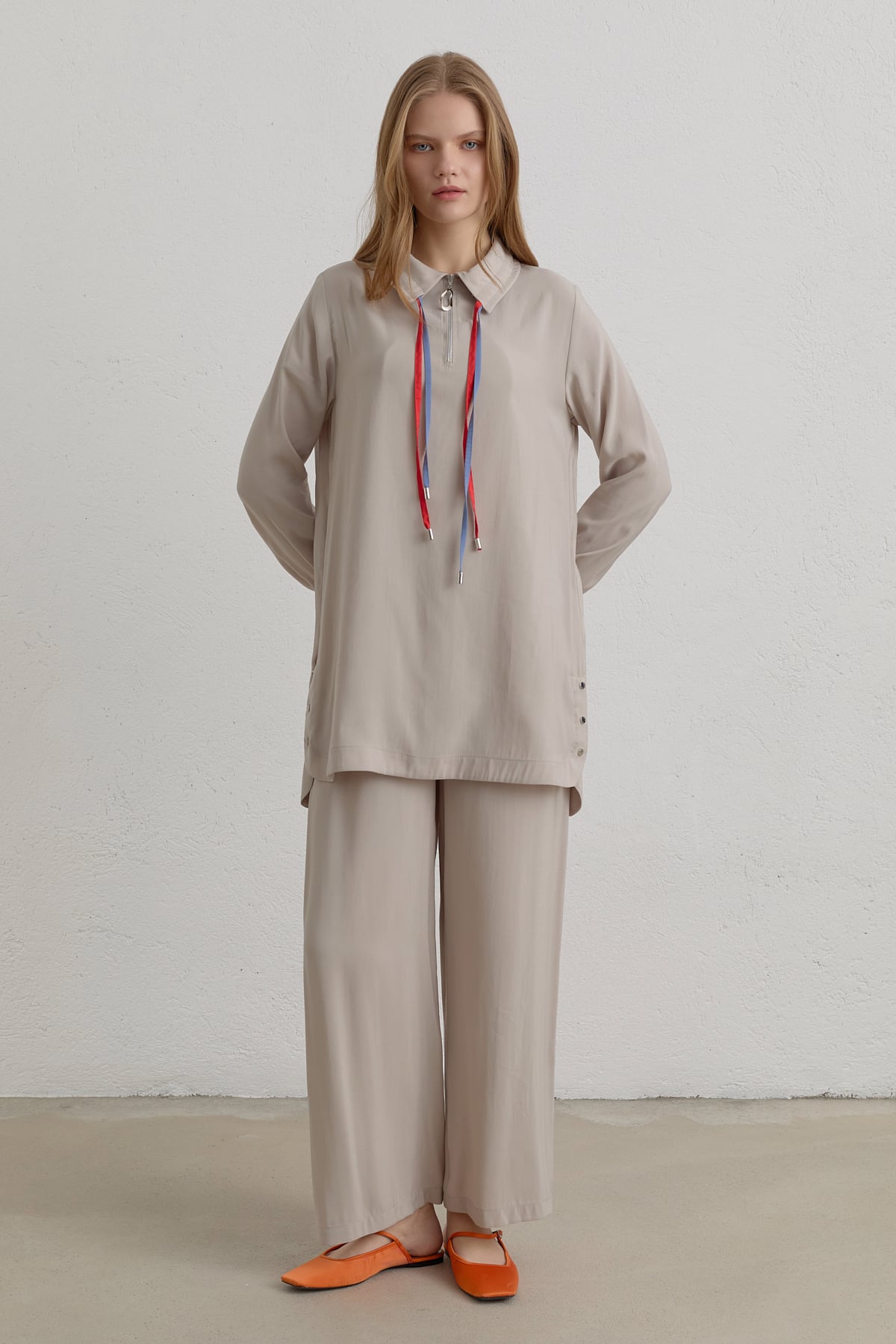 Çift Bağcıklı Modal Pantolon Tunik Takım  Taş