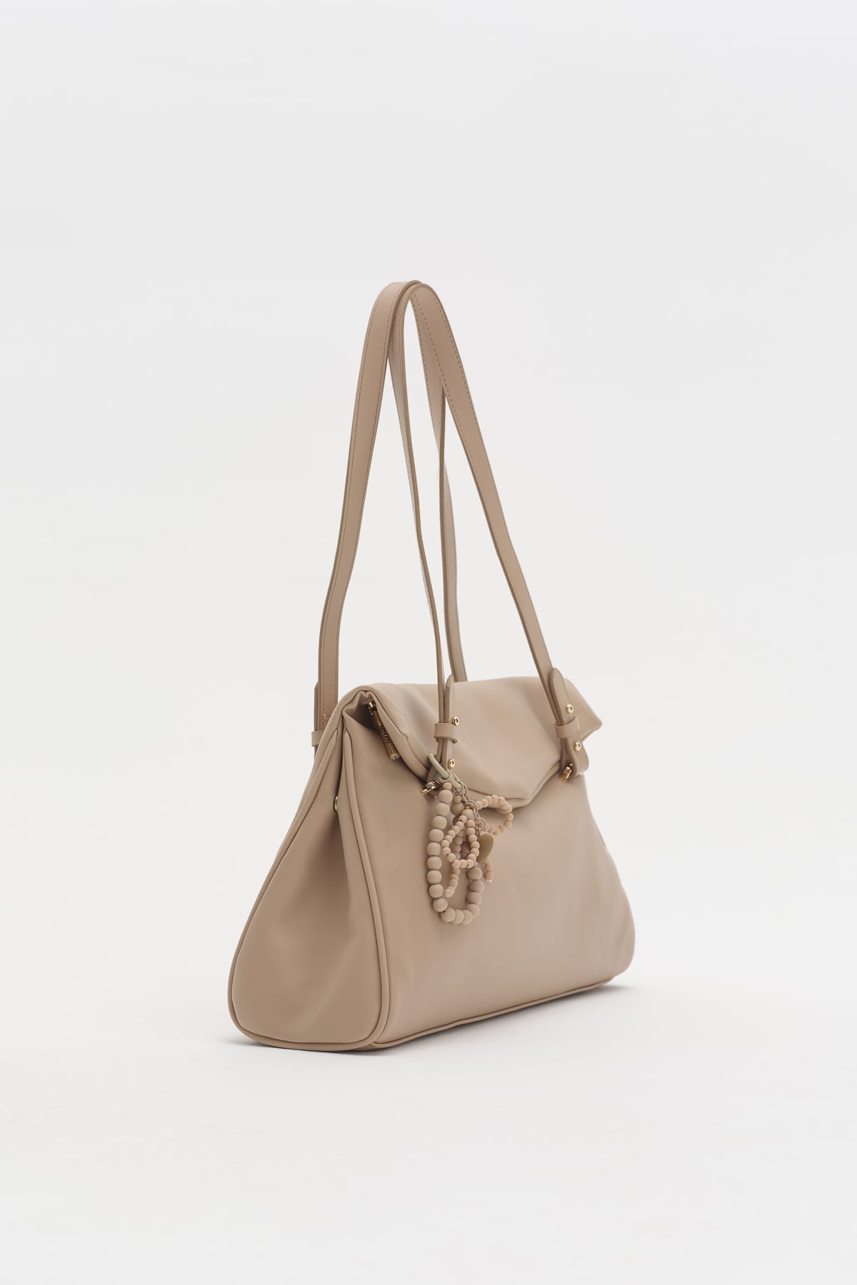 Çift Saplı Charm Detaylı Shopper Çanta  Toprak