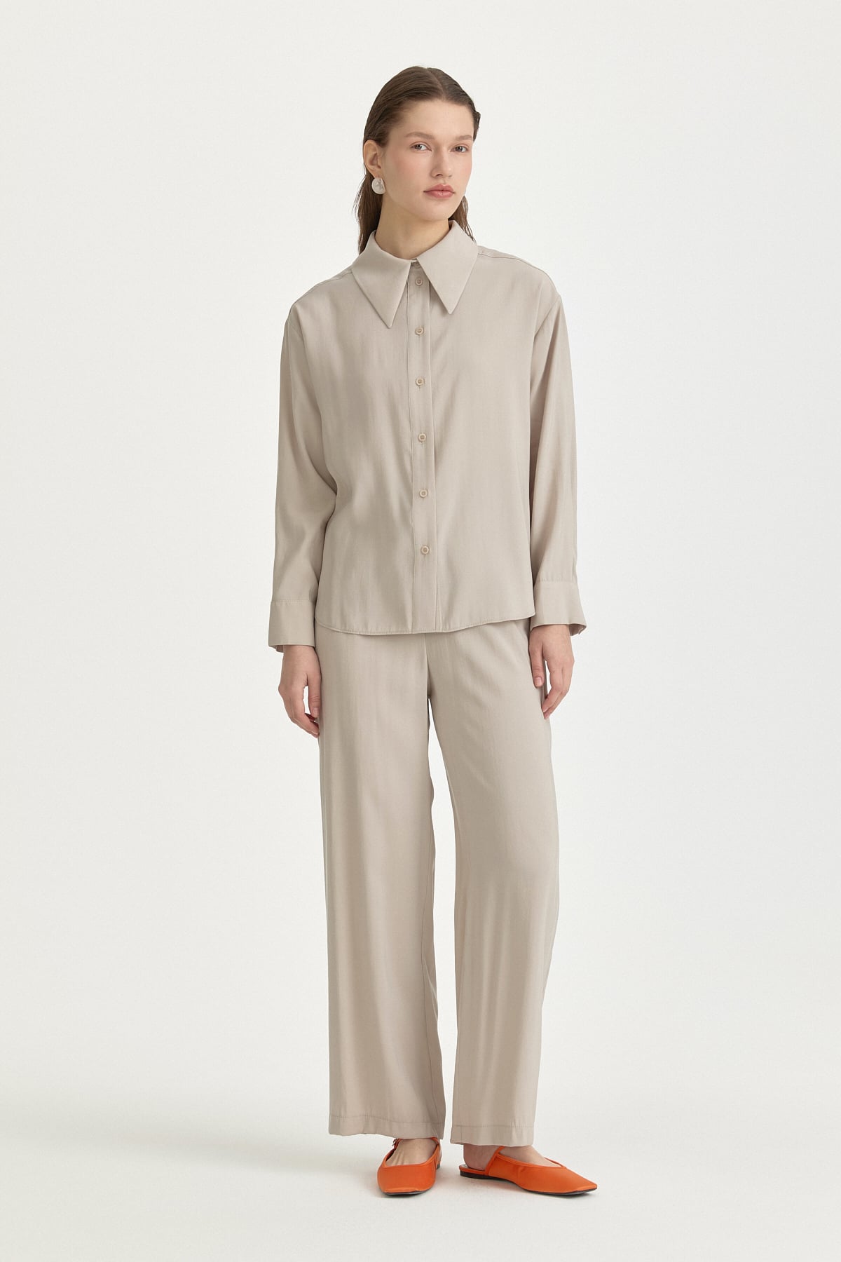 Düşük Kollu Basic Modal Gömlek  Taş