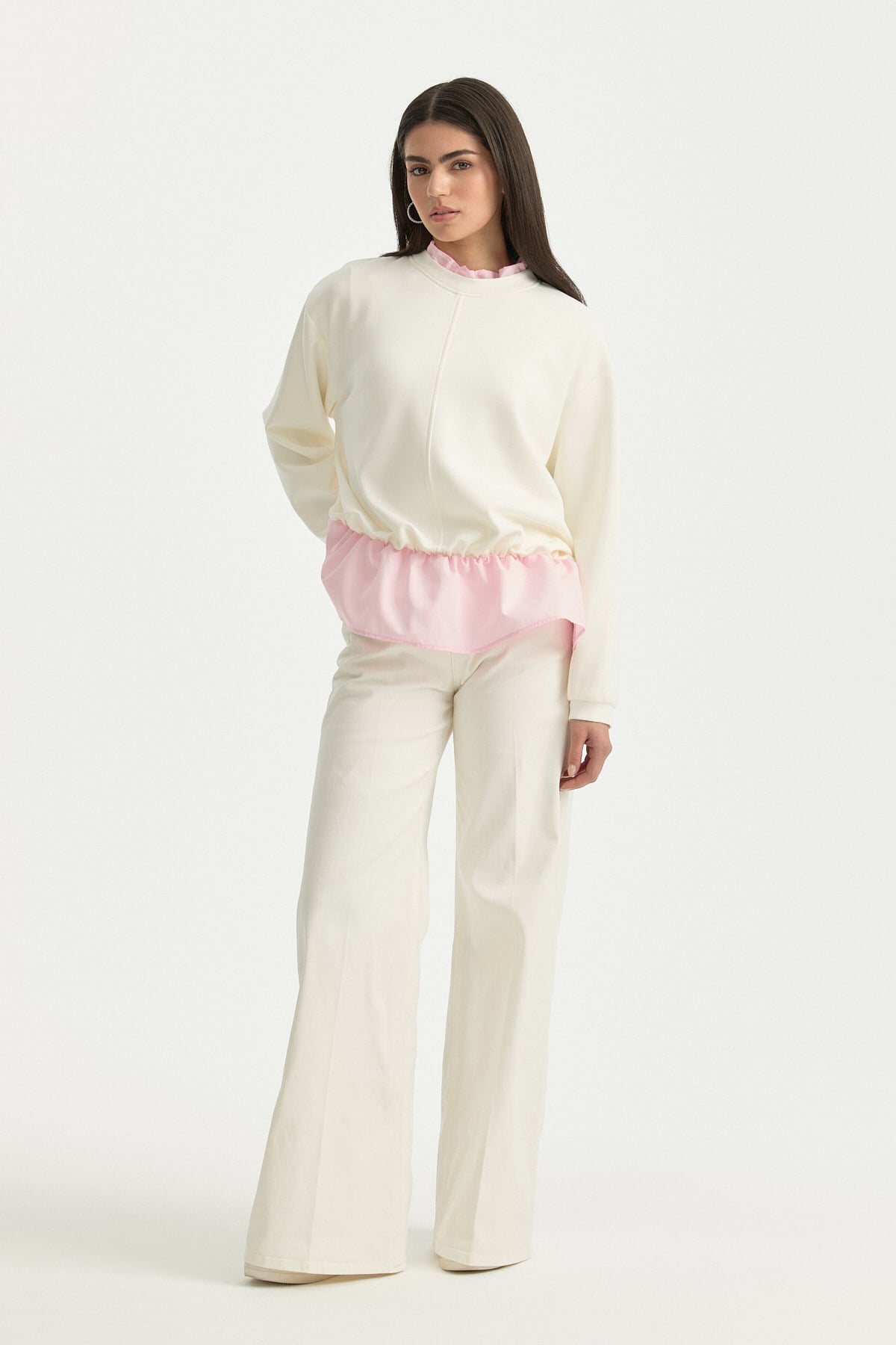 Fırfır Detaylı Örme Bluz  Pembe