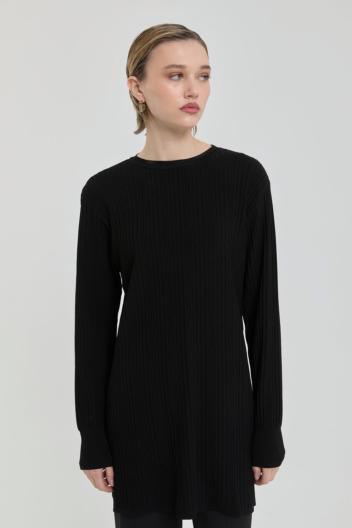 Fitilli Triko Tunik  Siyah