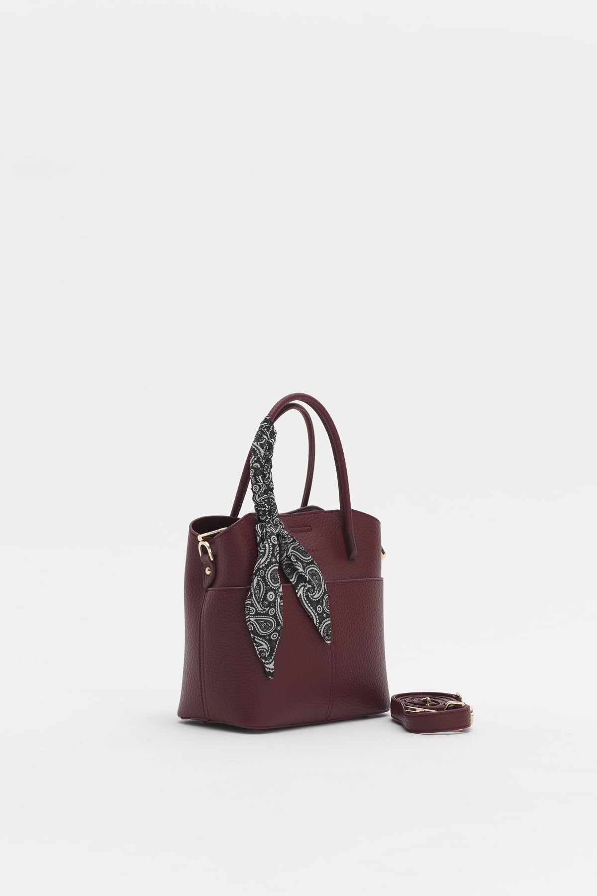 Fular Aksesuarlı Satchel Çanta  Bordo
