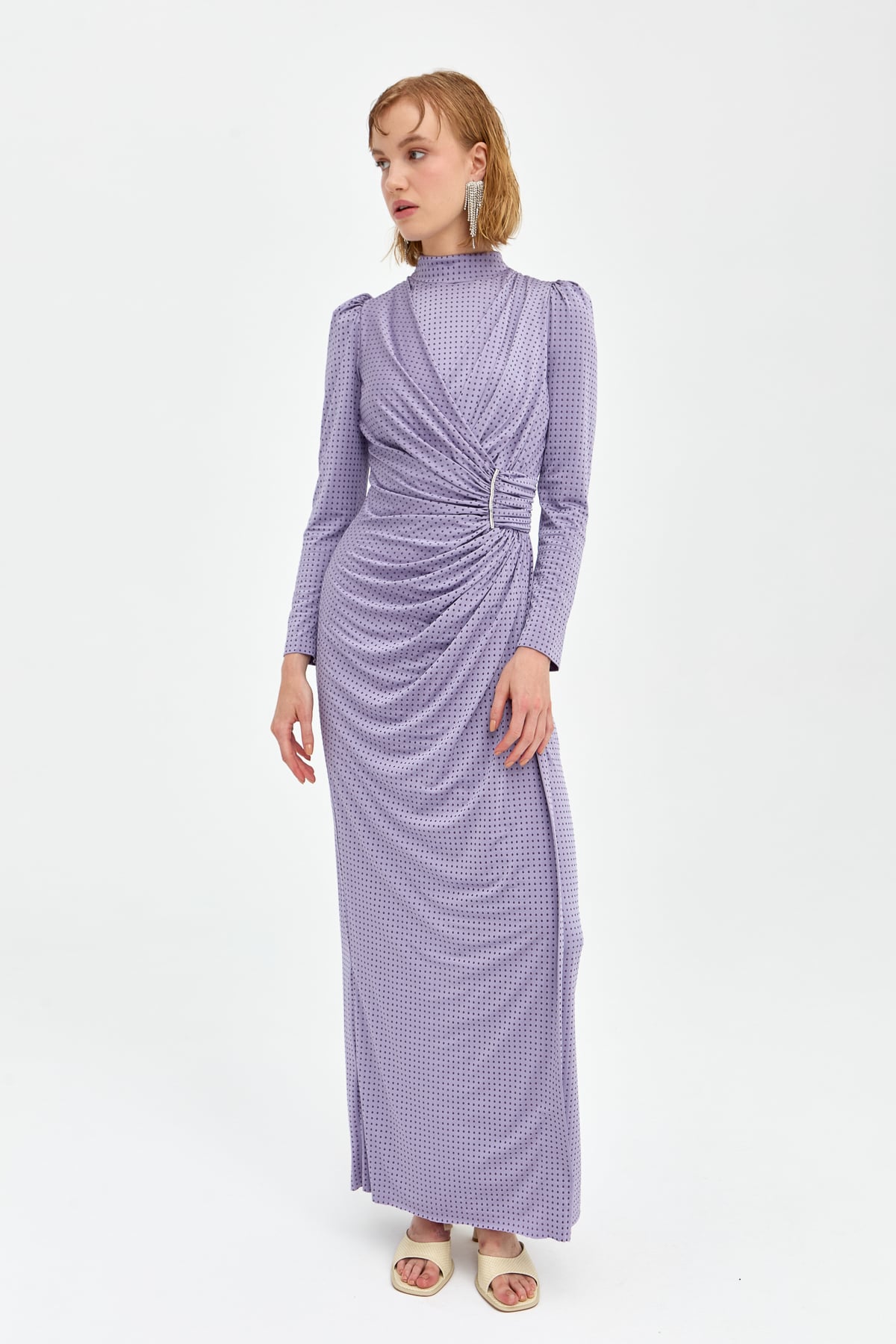 HENNİN Elbise Nihan Taş Aksesuarlı Elbise  Lila_modest