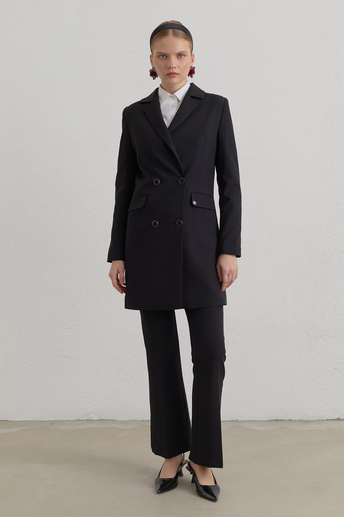 Kruvaze Blazer Basic Ceket  Siyah