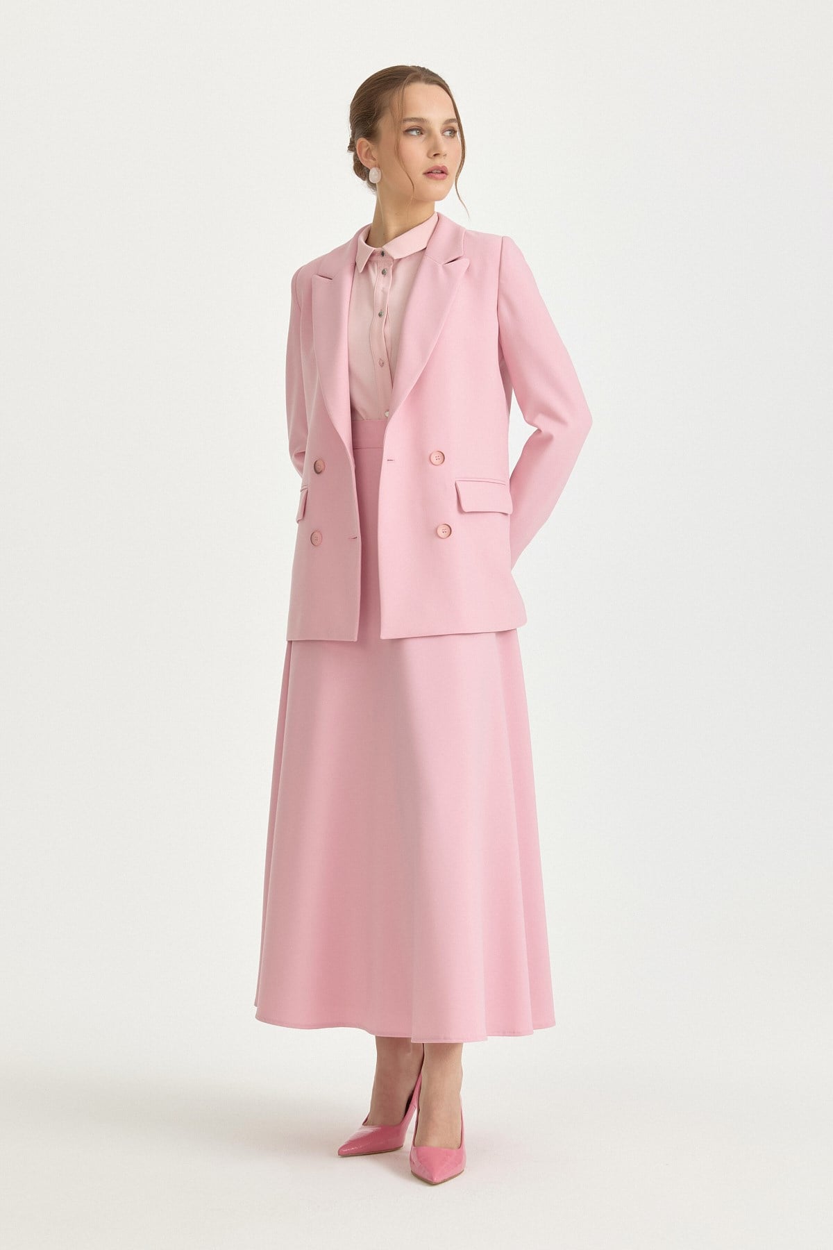 Kruvaze Kapama Blazer Ceket  Pembe