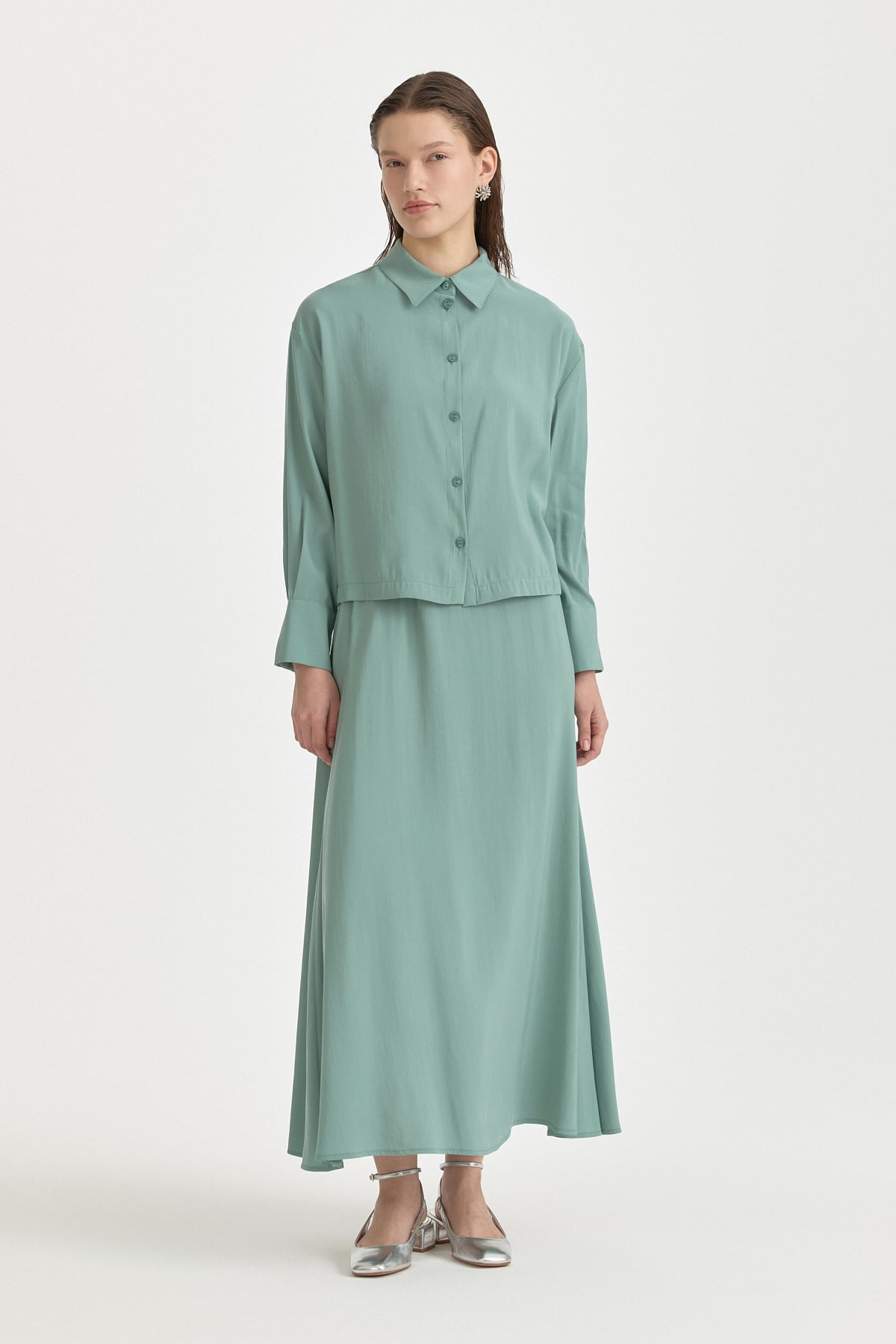 Modal Etek Gömlek Takım  Mint