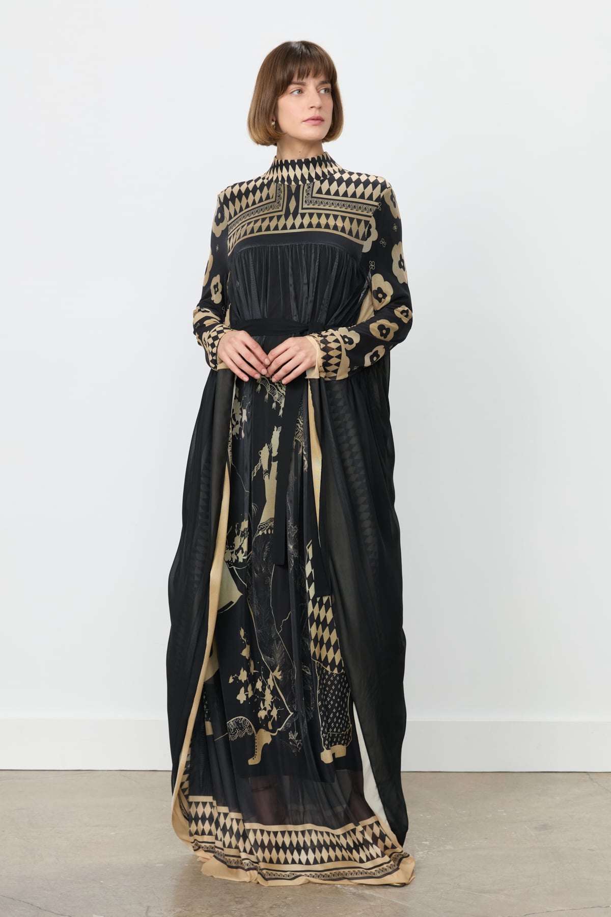MY312 Elbise Desenli Abaya  Siyah_modest
