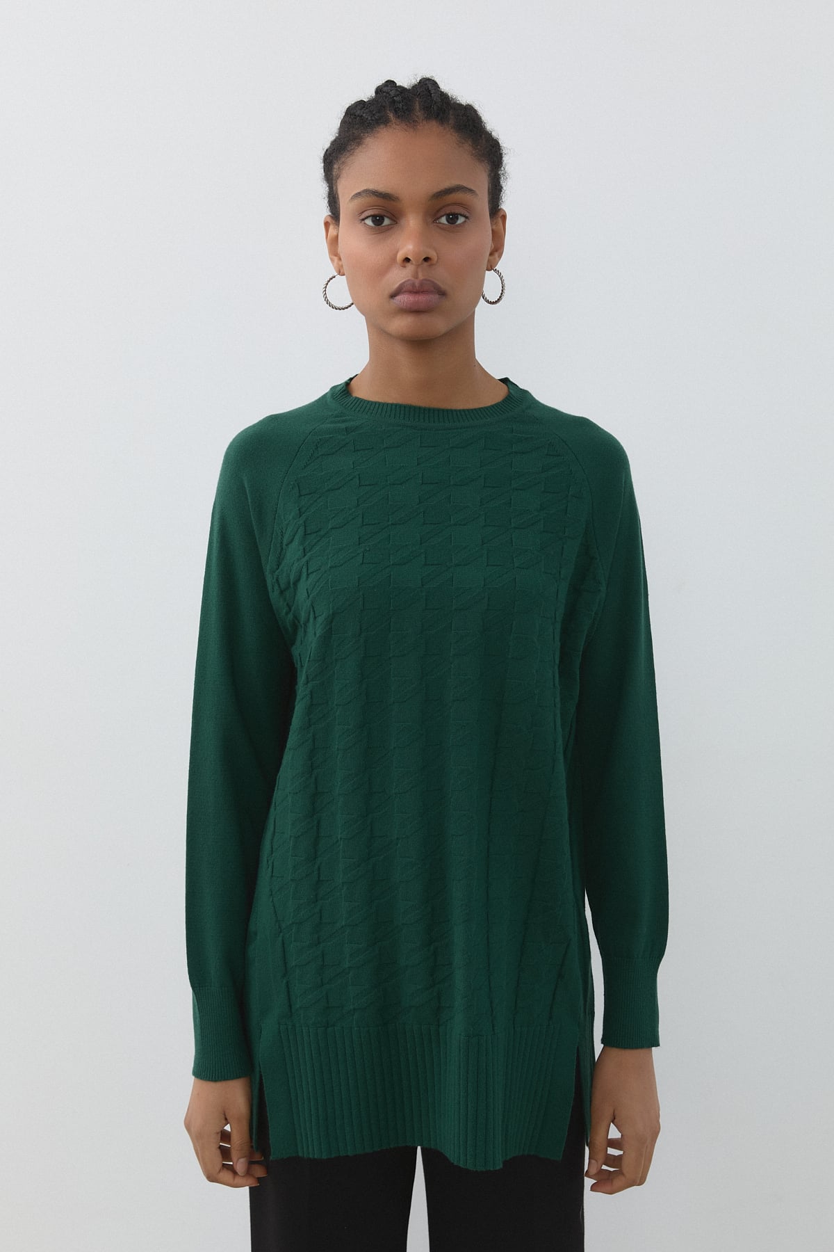 Nihan Kendinden Desenli Triko Tunik  Olive