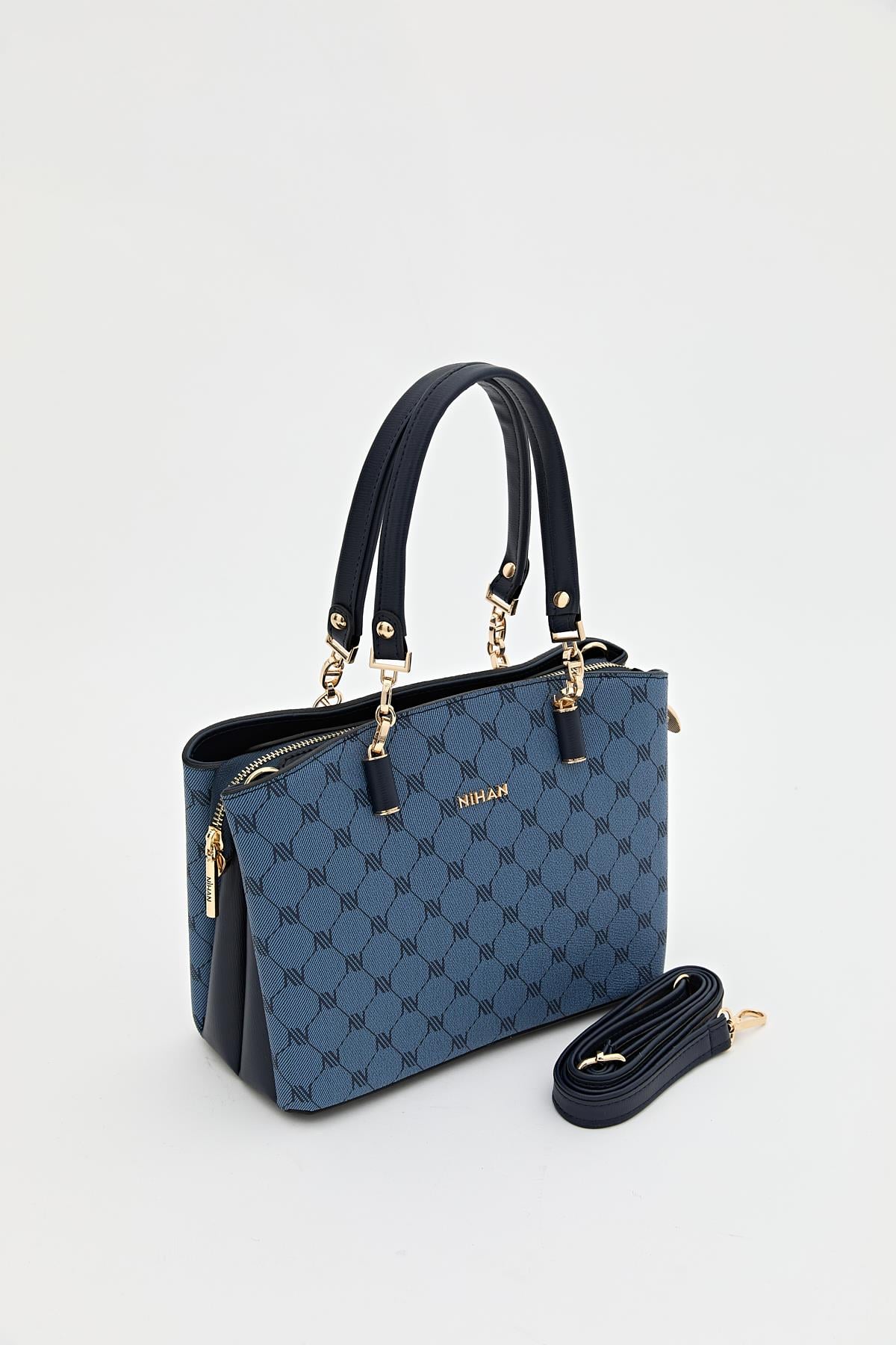 Nihan Monogram Shopper Çanta  Lacivert