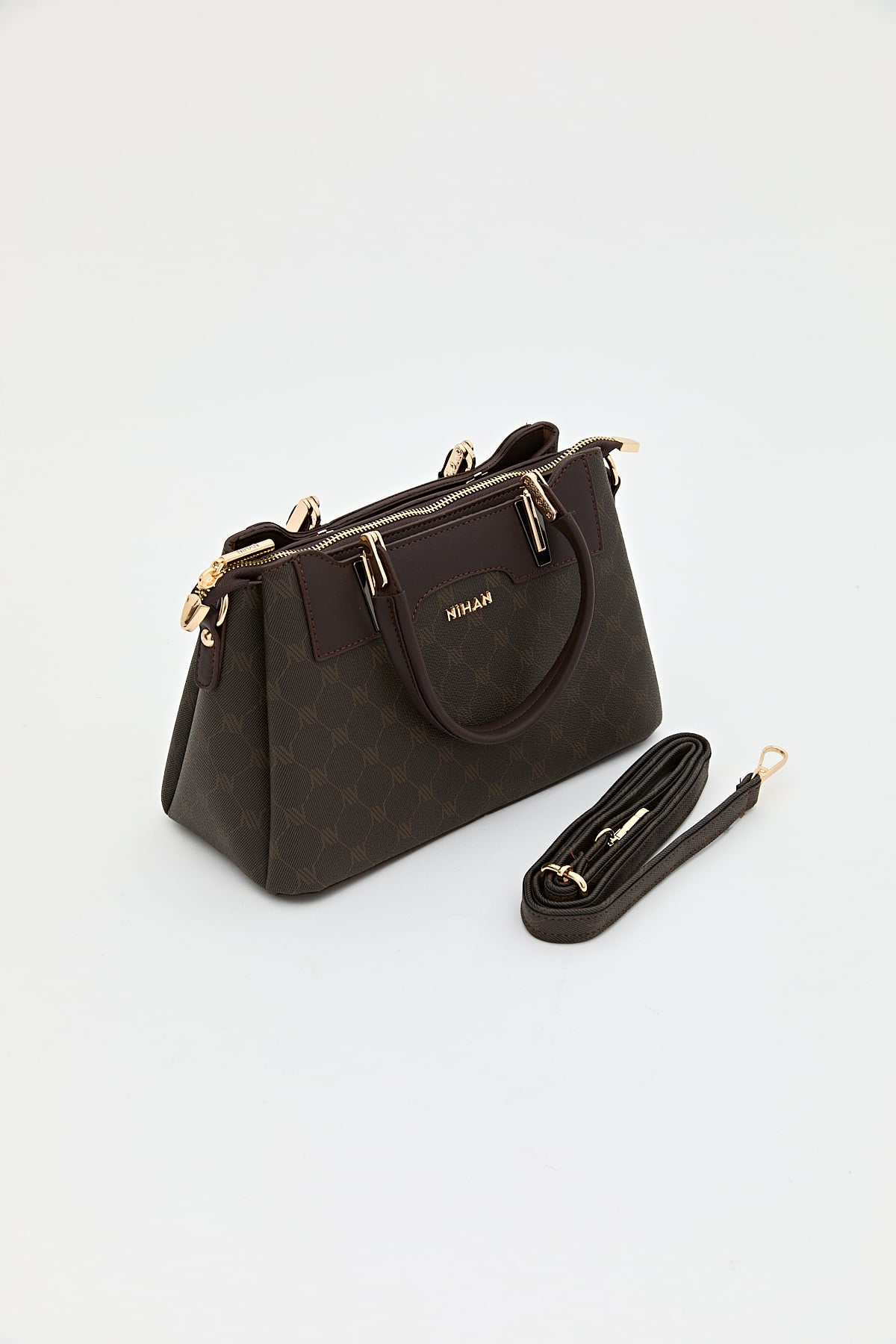 Nihan Monogram Tote Çanta  Kahve