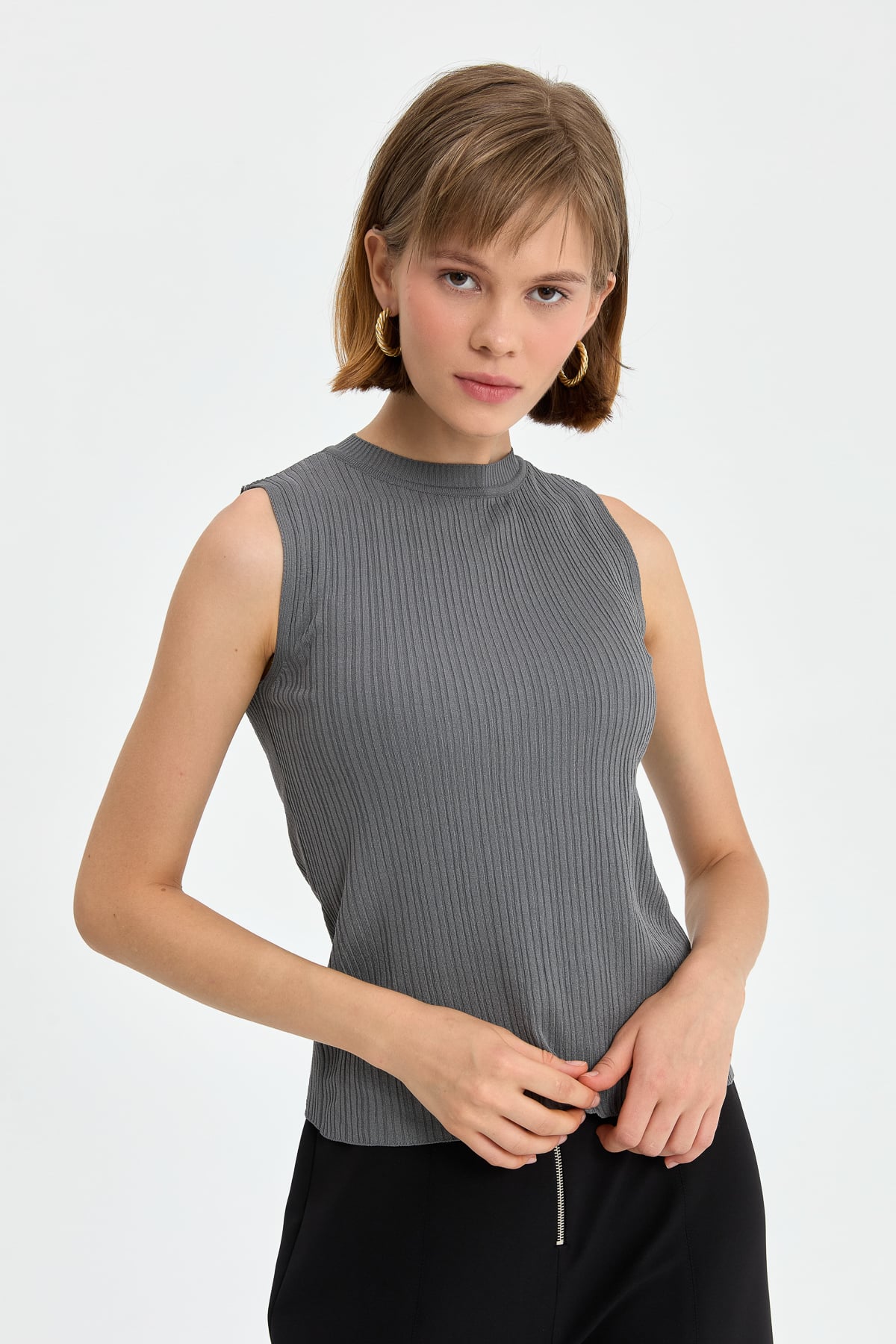 NİHAN İçlik Nihan Basic Fitilli Kolsuz Triko İçlik  Gri_modest
