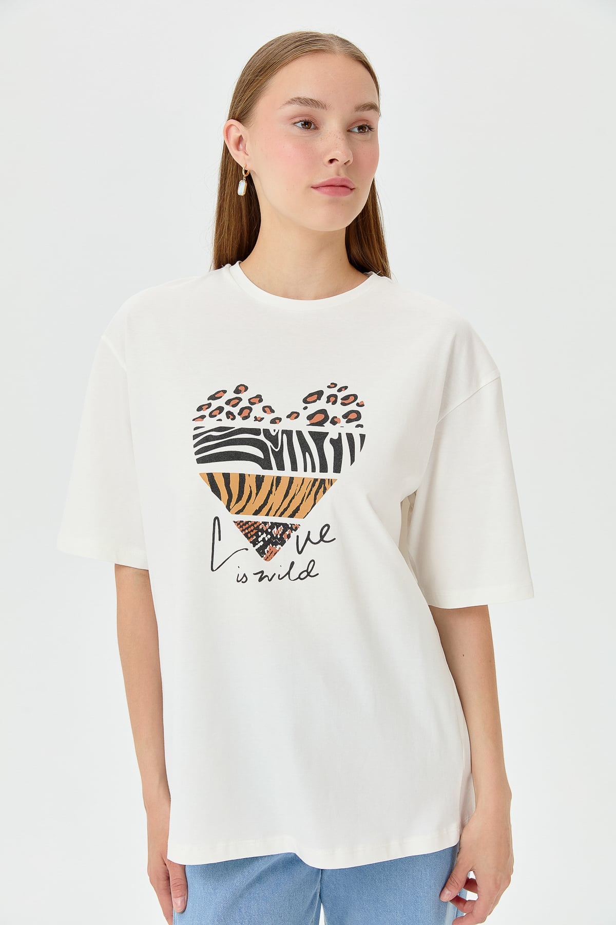 NİHAN T-Shirt Nihan Baskılı T-Shirt  Ekru - Antrasit_modest