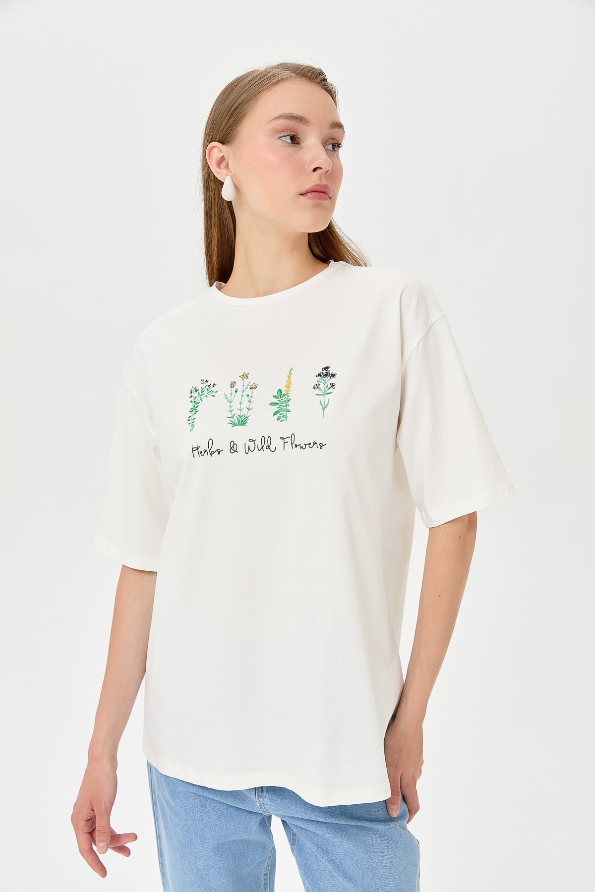 NİHAN T-Shirt Nihan Baskılı T-Shirt  Ekru_modest