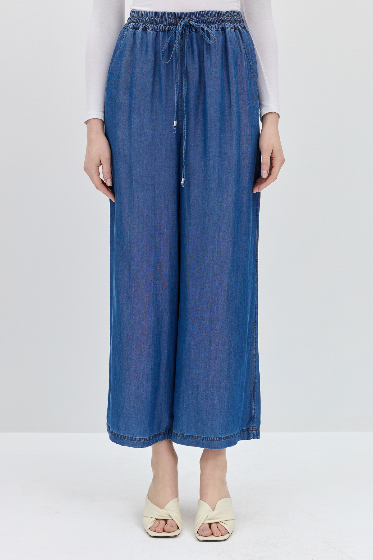 NİHAN Pantolon Nihan Beli Lastikli Tencel Pantolon  İndigo_modest
