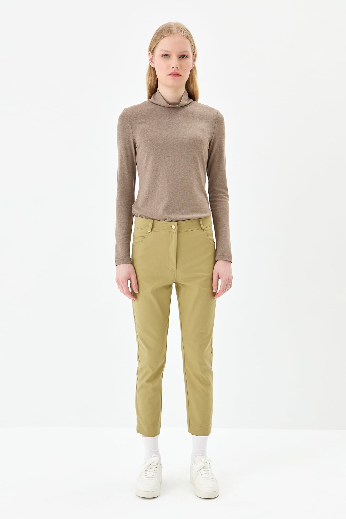 NİHAN Pantolon Nihan Dar Paça Kanvas Pantolon  Olive_modest
