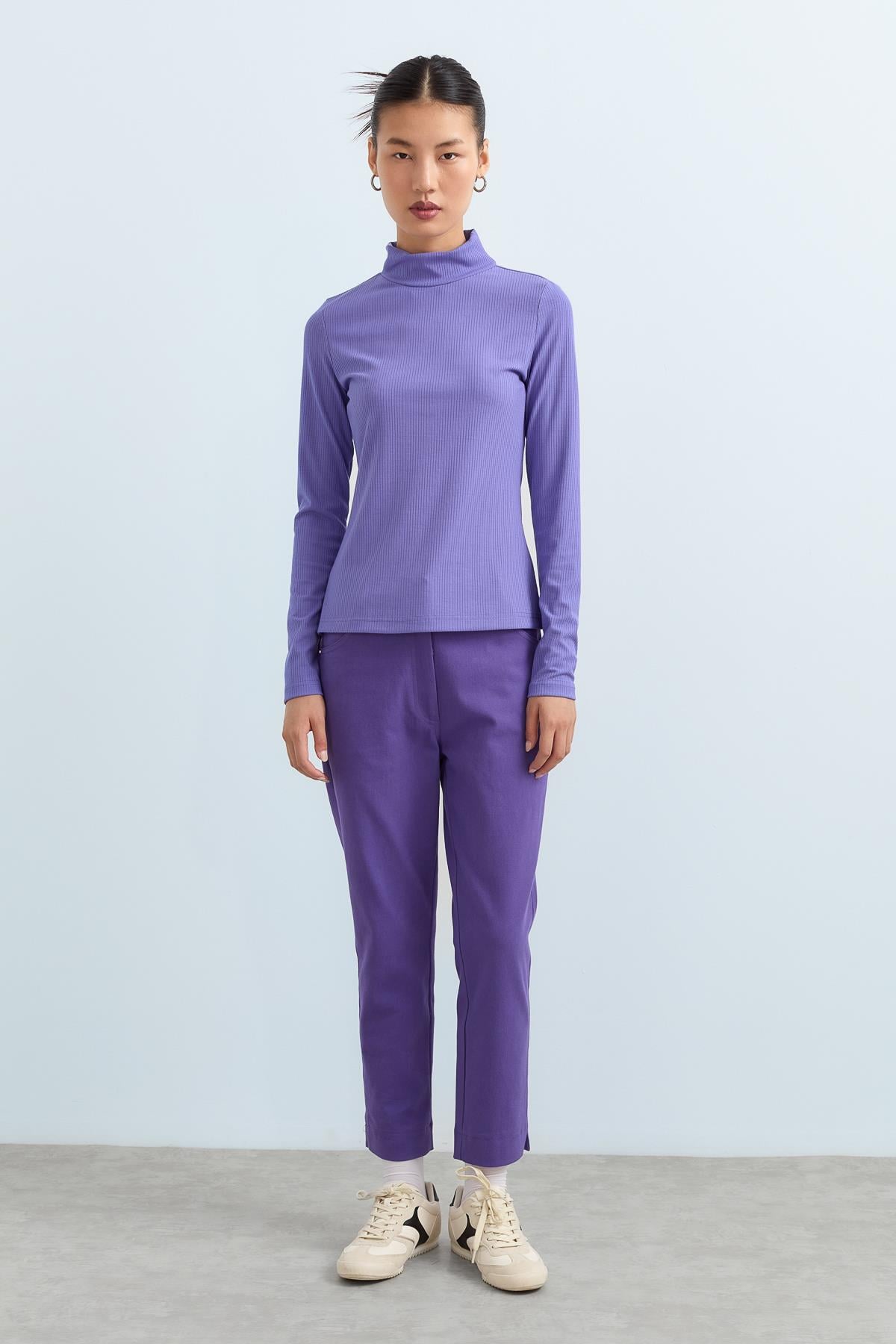 NİHAN Pantolon Nihan Dinamik 5 Cepli Dar Paça Gabardin  Pantolon  Mor_modest
