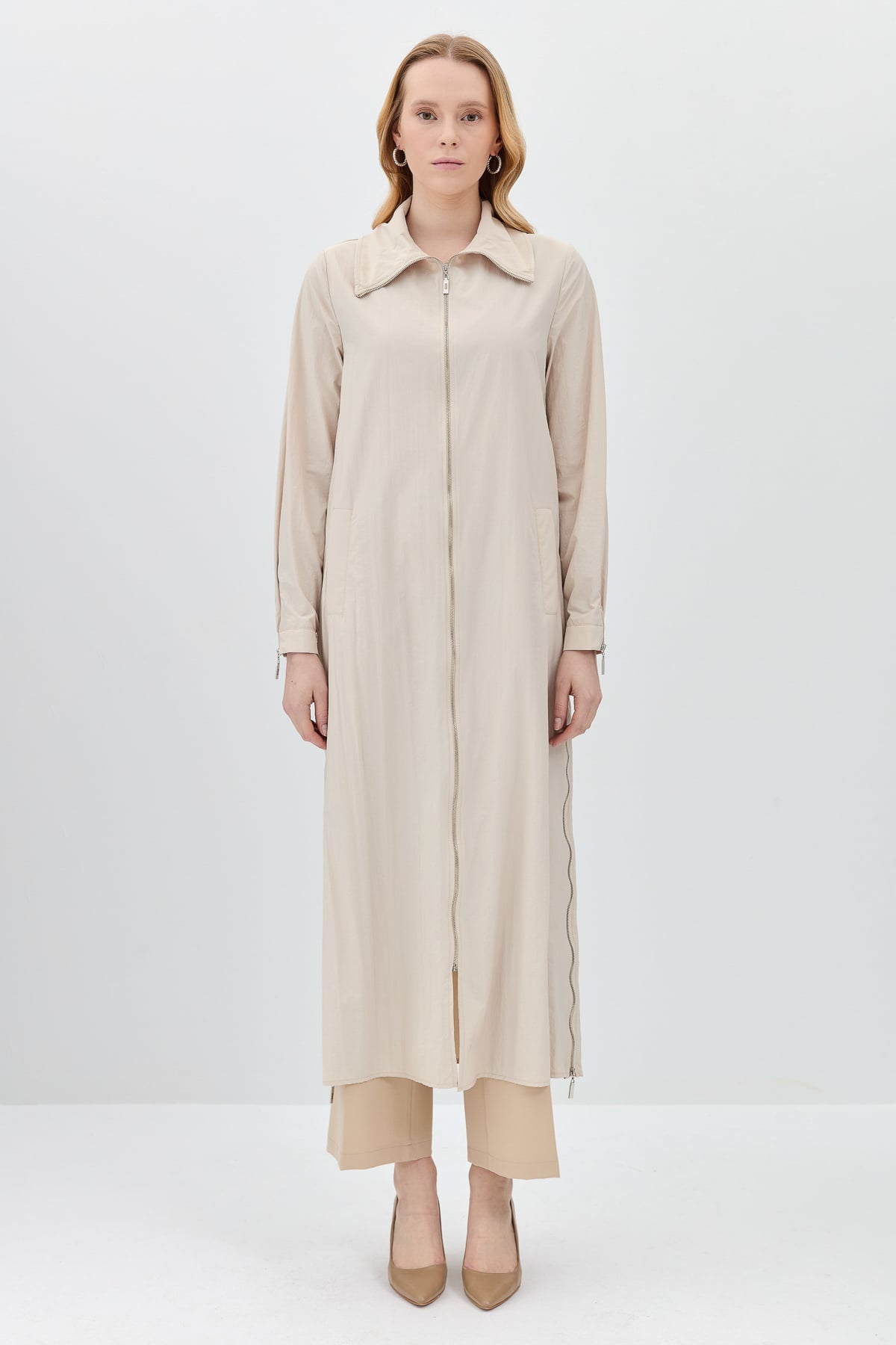 NİHAN Pardesü Nihan Fermuar Detaylı Paraşüt Kumaşlı Pardesü  Bej_modest