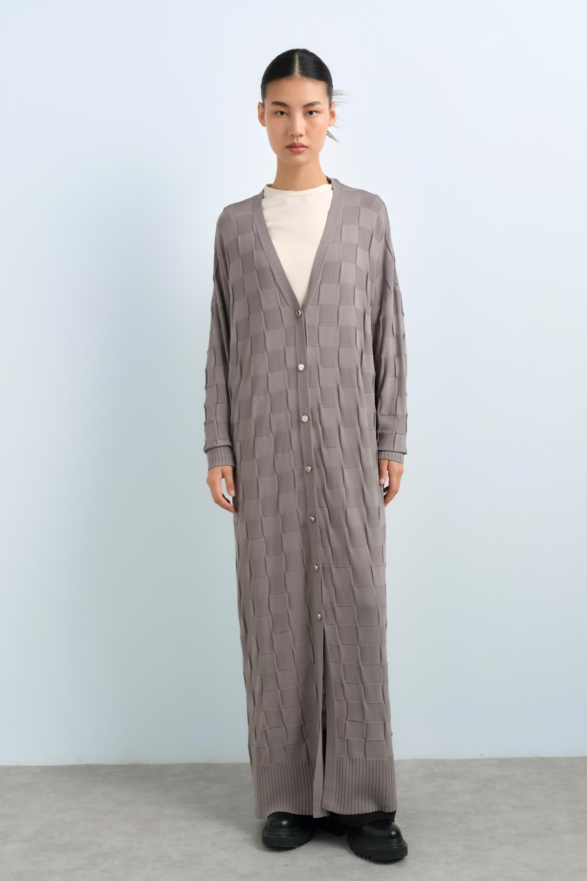 NİHAN Hırka Nihan Kare Desen Uzun Rayon Hırka  Gri_modest