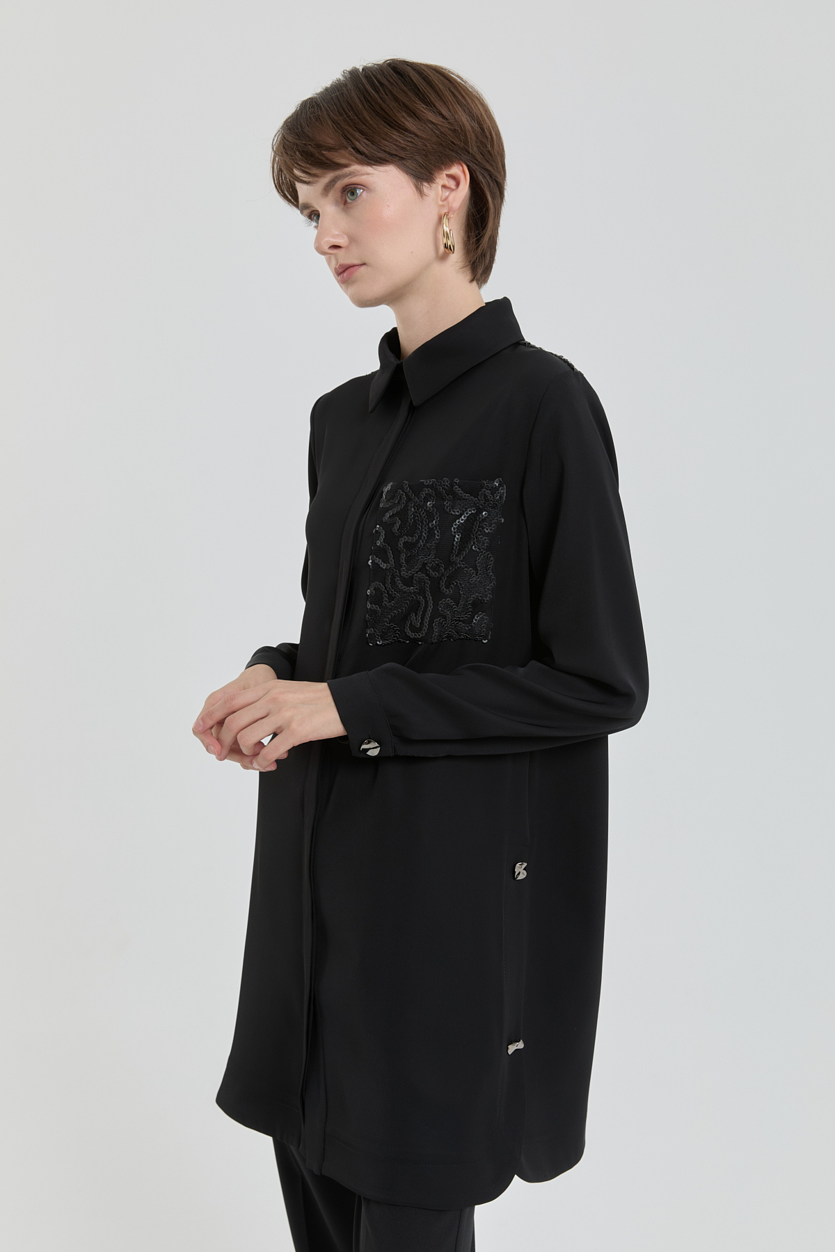 NİHAN Tunik Dantel Detaylı Cepli Tunik  Siyah_modest