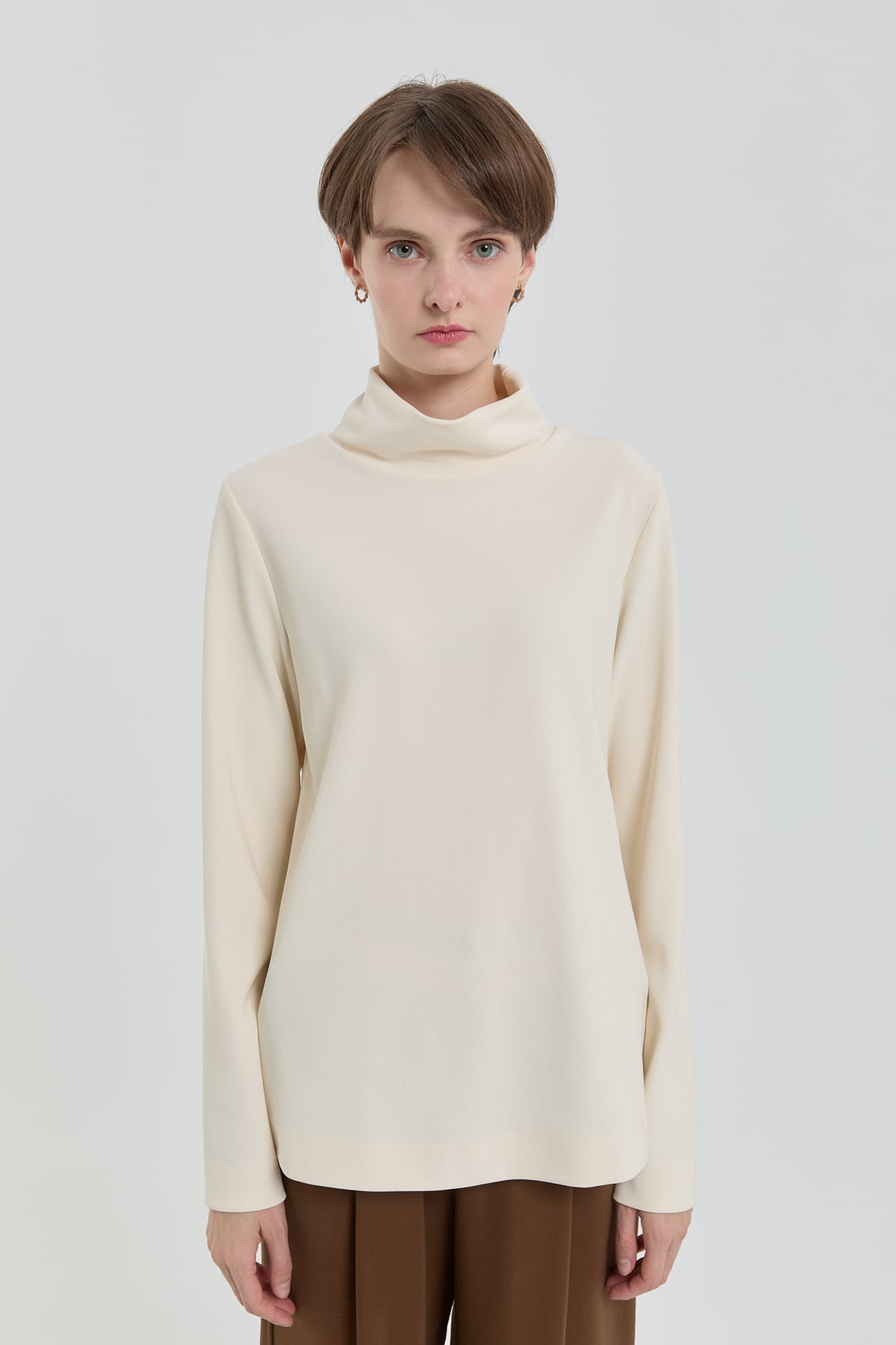 NİHAN Bluz Dik Yaka Basic Örme Bluz  Ekru_modest