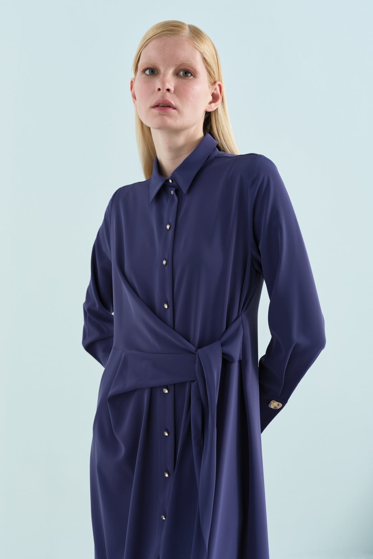 NİHAN Tunik Nihan Asimetrik ve Taş Detaylı Tunik  İndigo_modest