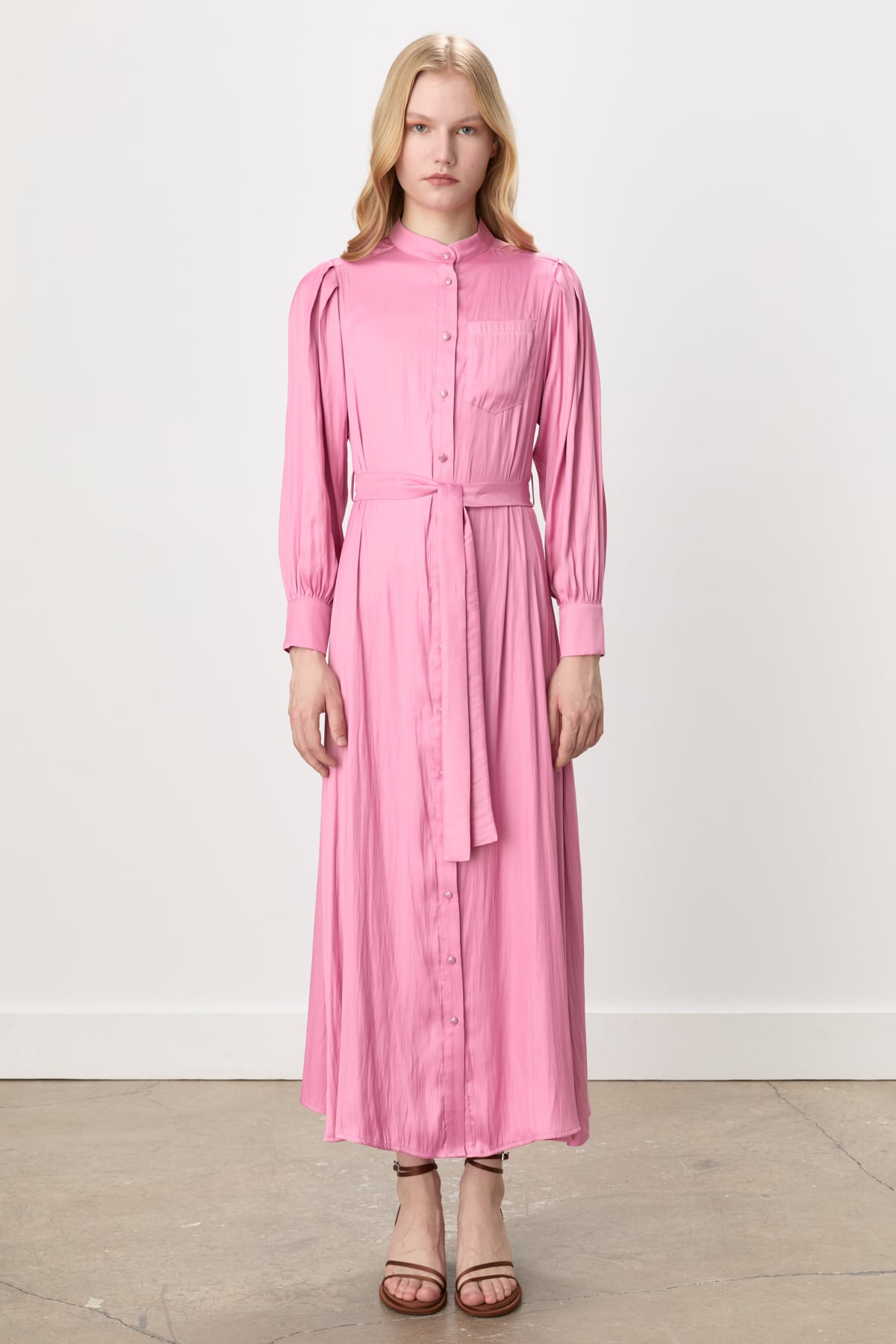 NİHAN Elbise Nihan Balon Kollu Crash Elbise  Pembe_modest
