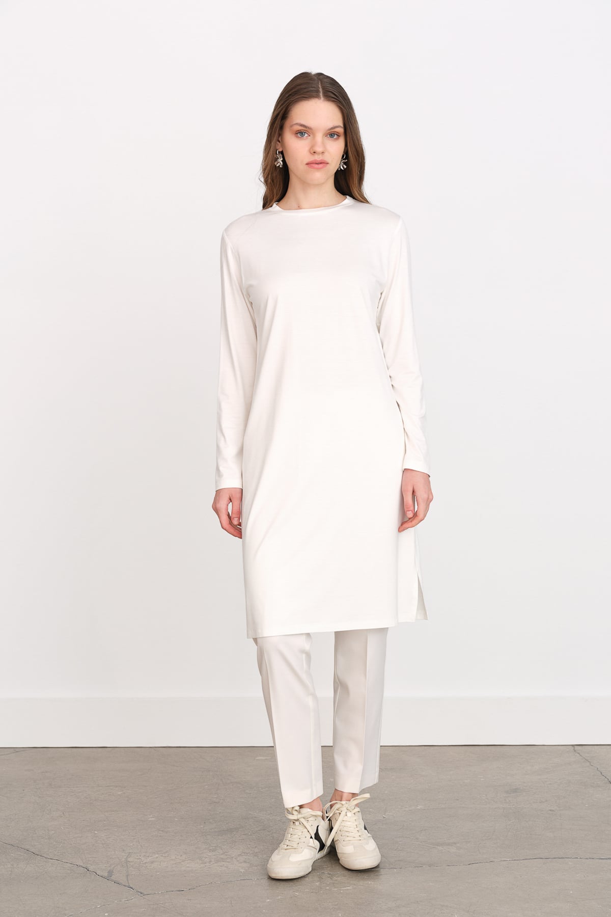 NİHAN Tunik Nihan Basic Penye Tunik  Ekru_modest