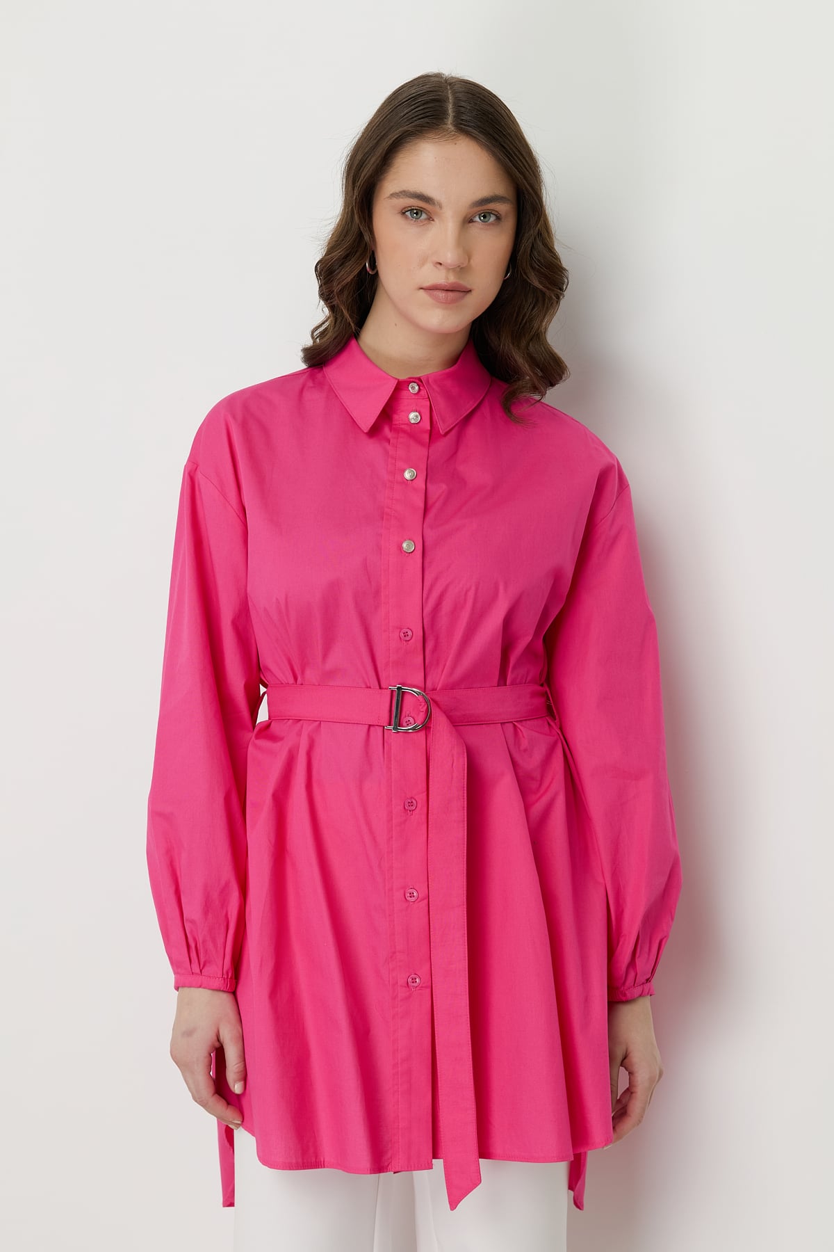 NİHAN Tunik Nihan Beli Kemerli Asimetrik Tunik  Fuşya_modest