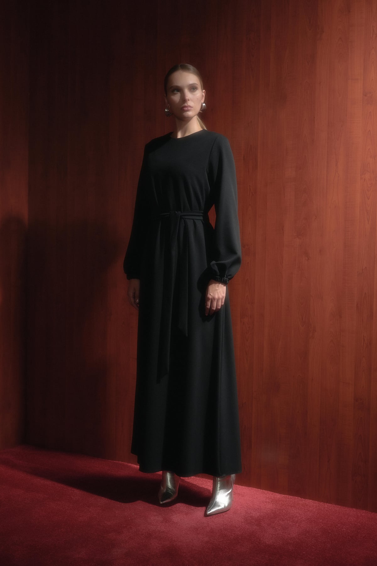 NİHAN Elbise Nihan Beli Kuşaklı Basic Elbise  Siyah_modest