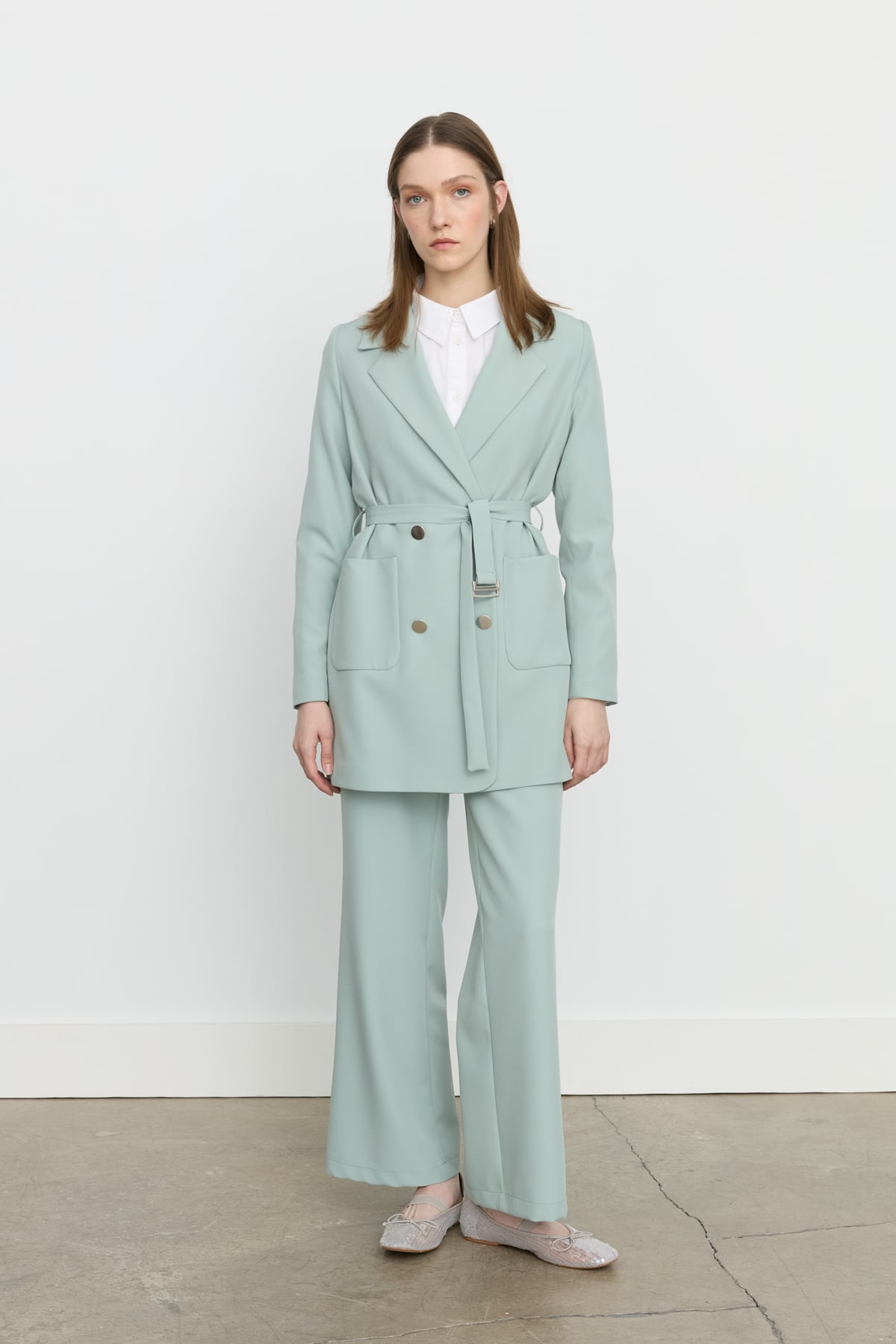 NİHAN Ceket Nihan Beli Kuşaklı Blazer Ceket  Aqua_modest