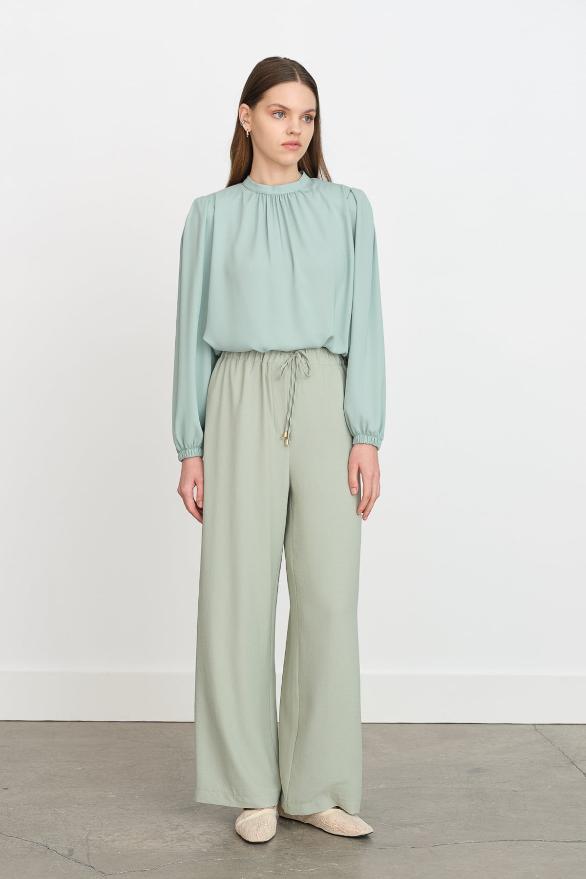NİHAN Pantolon Nihan Beli Lastikli Bol Paça Pantolon  Mint_modest