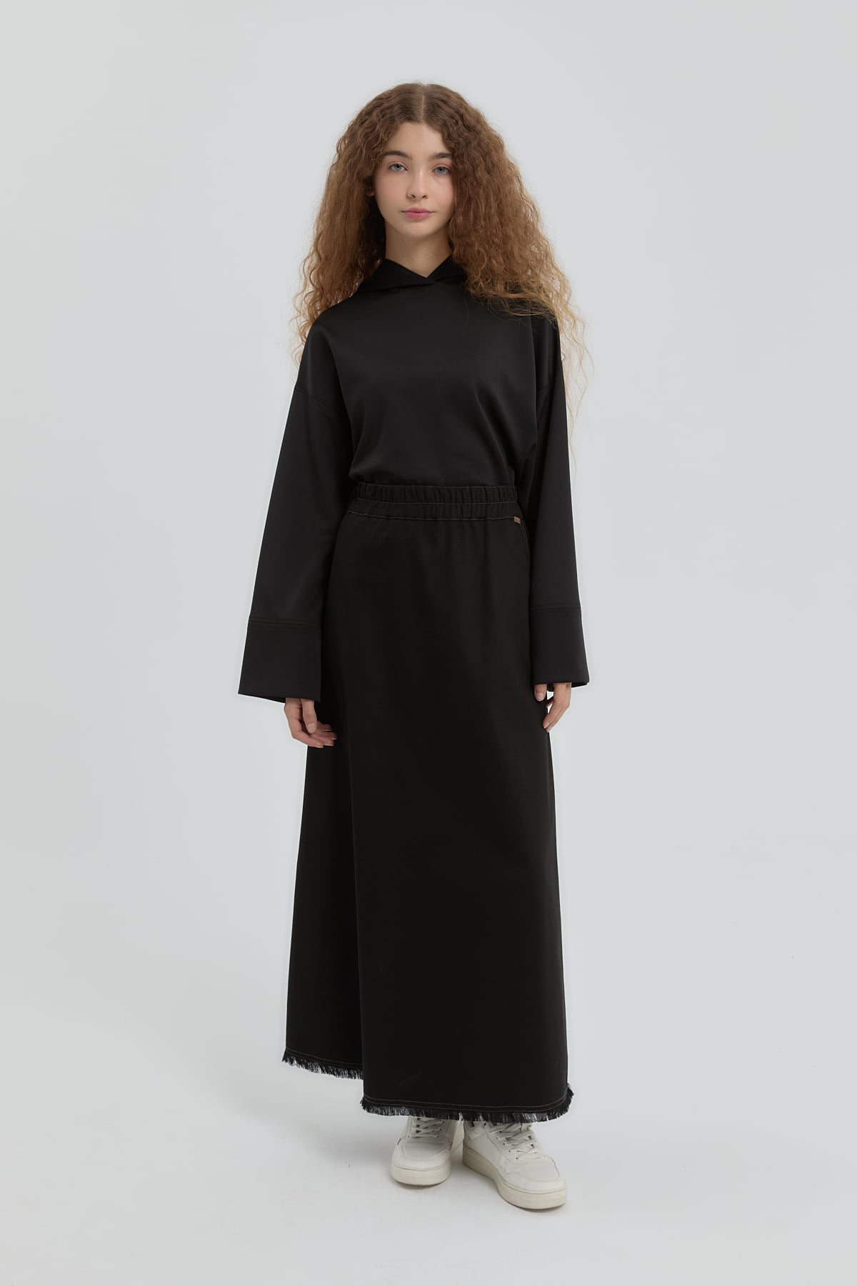 NİHAN Etek Nihan Beli Lastikli Kloş Etek  Siyah_modest