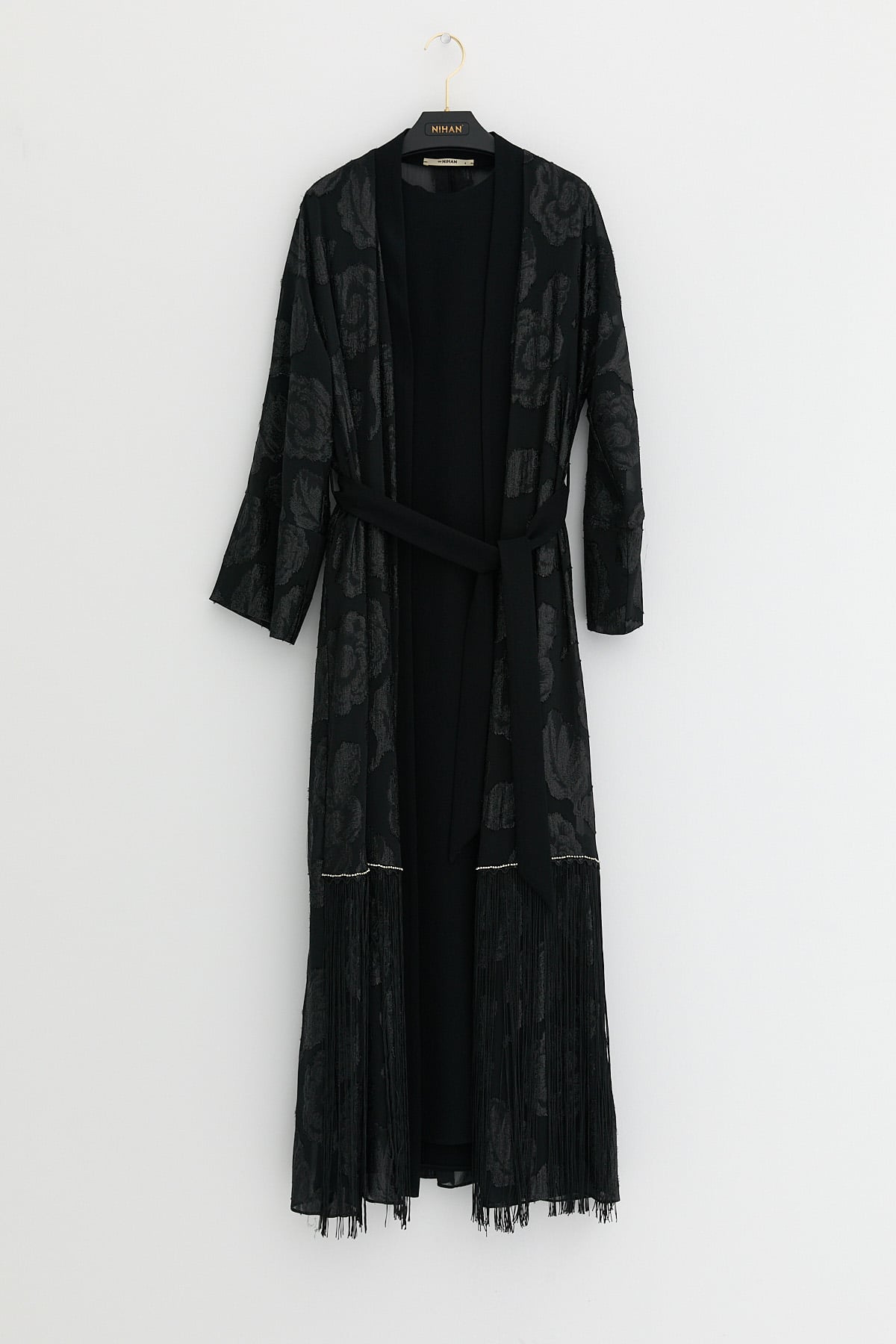 NİHAN Abaya Nihan Büyük Beden Elbiseli Abaya Takım  Siyah_modest