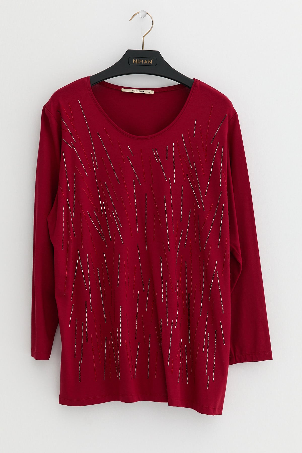 NİHAN Bluz Nihan Büyük Beden Penye Bluz  Bordo_modest