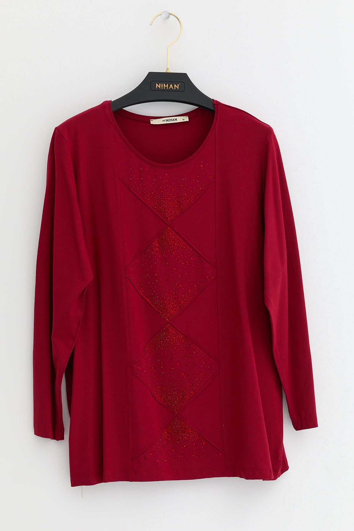 NİHAN Bluz Nihan Büyük Beden Penye Bluz  Bordo_modest