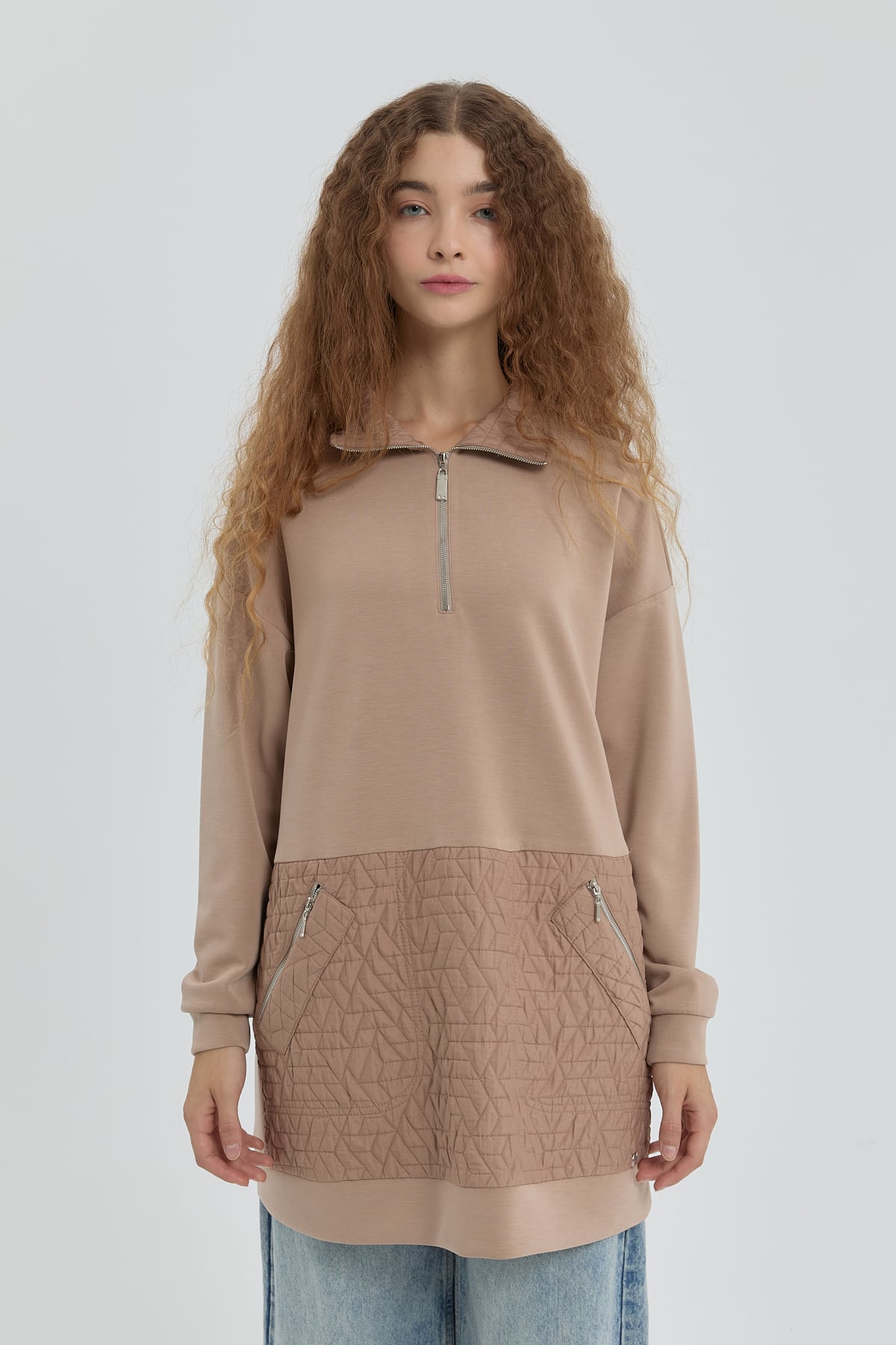 NİHAN Sweat Nihan Cep Detaylı Kapitone Garnili Sweat  Camel_modest