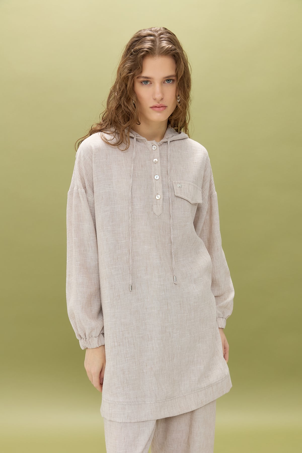 NİHAN Takım Nihan Cep Detaylı Keten Pantolon Tunik Takım  Taş_modest
