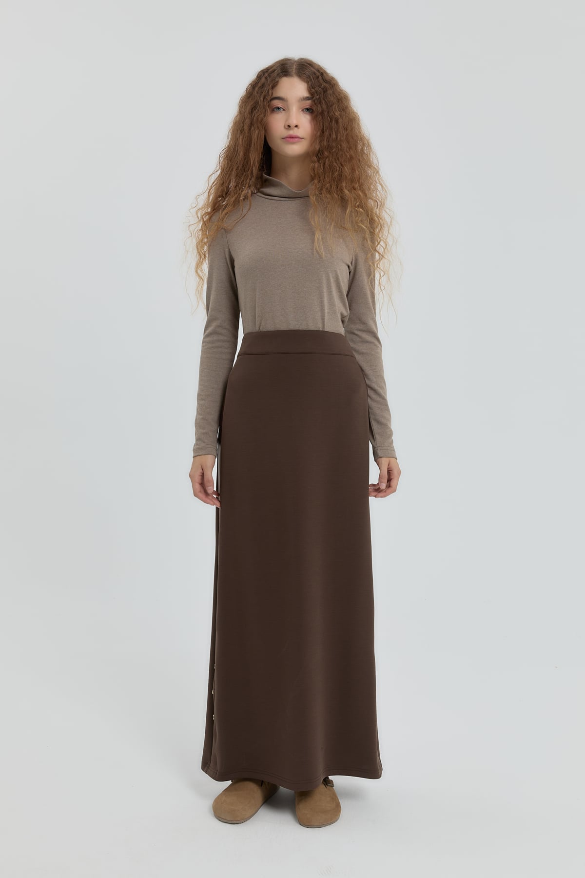 NİHAN Etek Nihan Çıt Çıt Detaylı Örme Etek  Kahve_modest