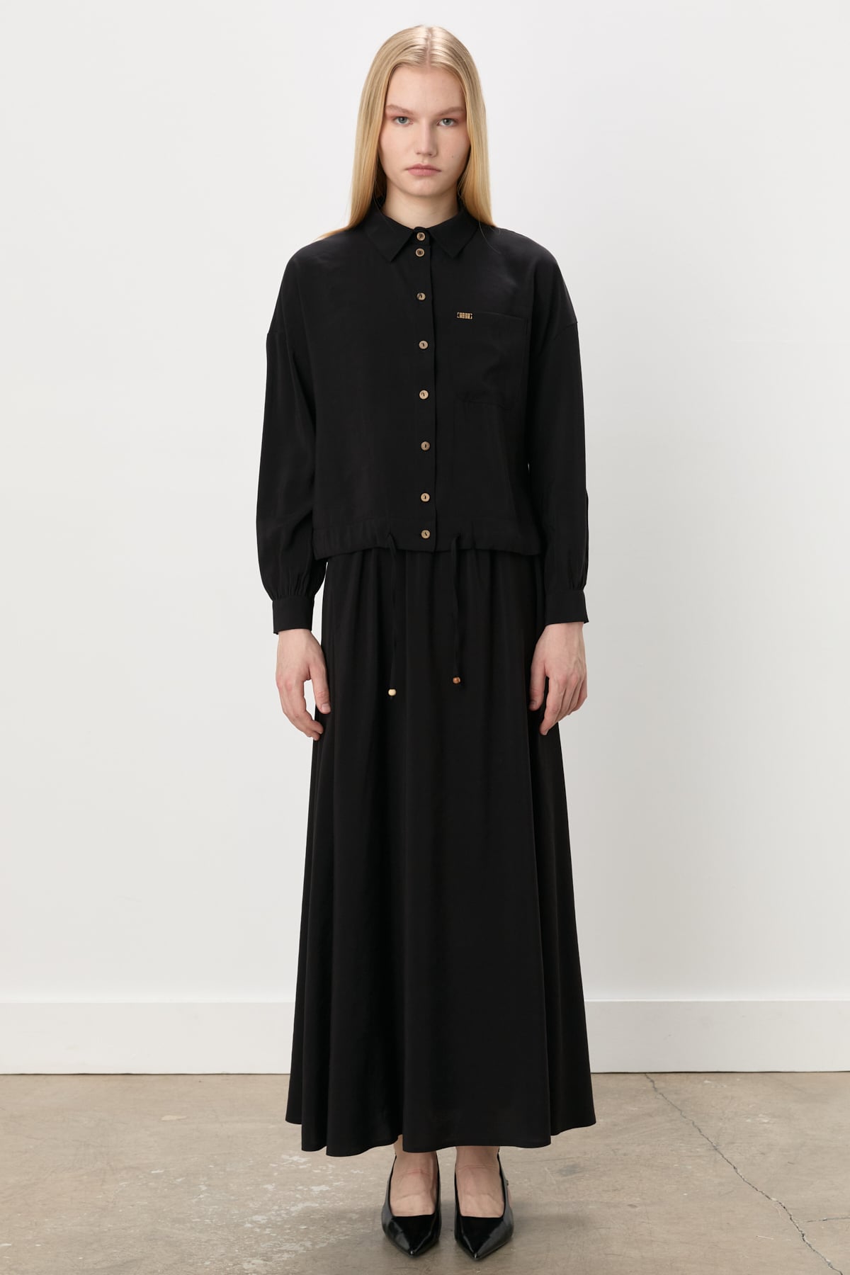 NİHAN Takım Nihan Crop Etek Bluz Modal Takım  Siyah_modest