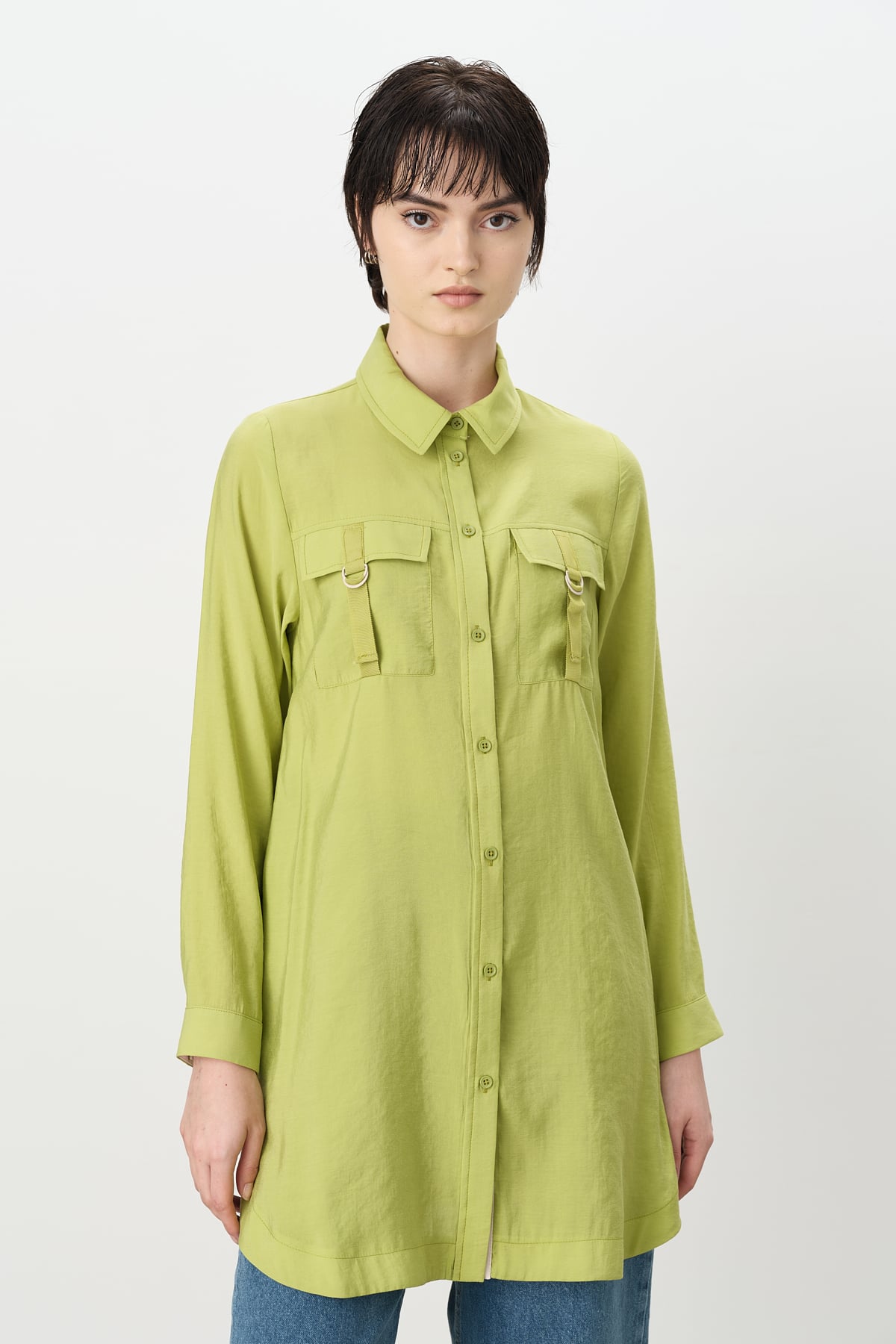 NİHAN Tunik Nihan D Tokat Detaylı Cepli Tunik  Fıstık Yeşili_modest