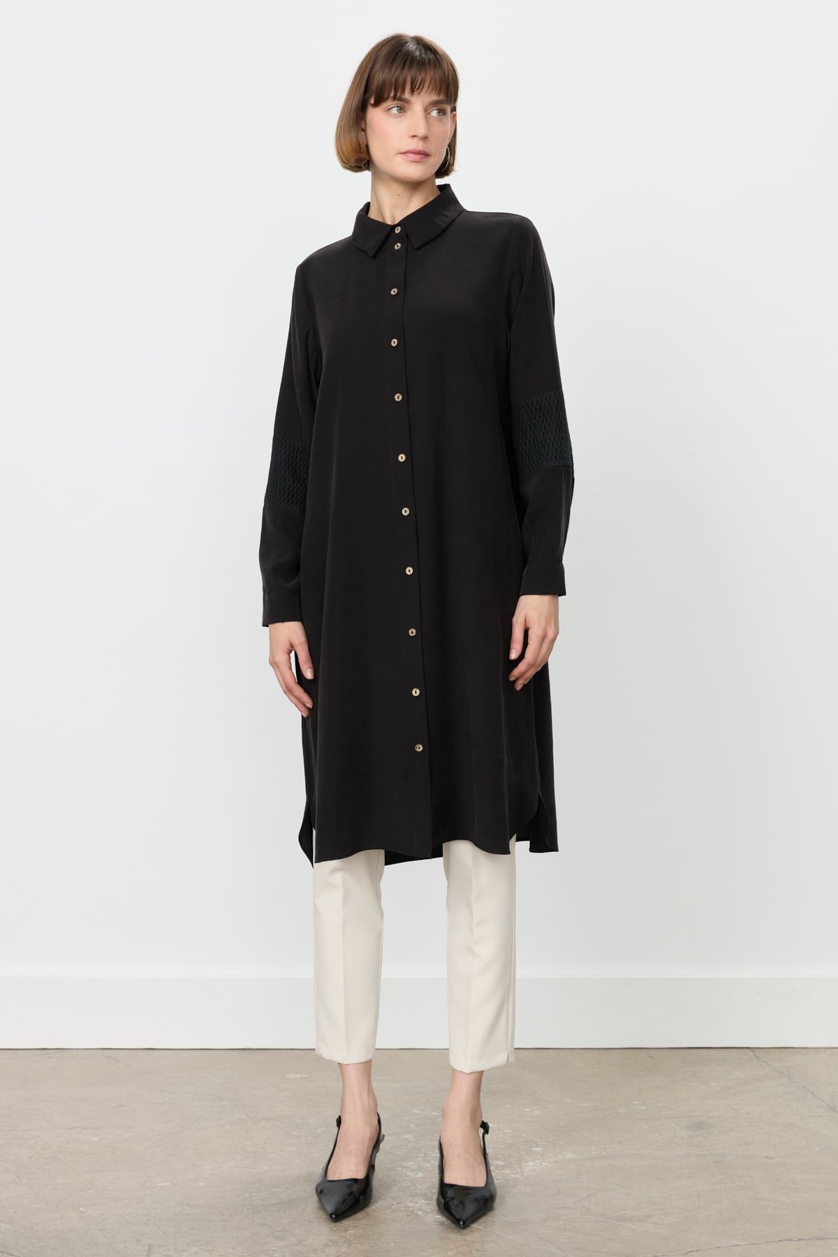 NİHAN Tunik Nihan Dantel ve File Detaylı Tunik  Siyah_modest