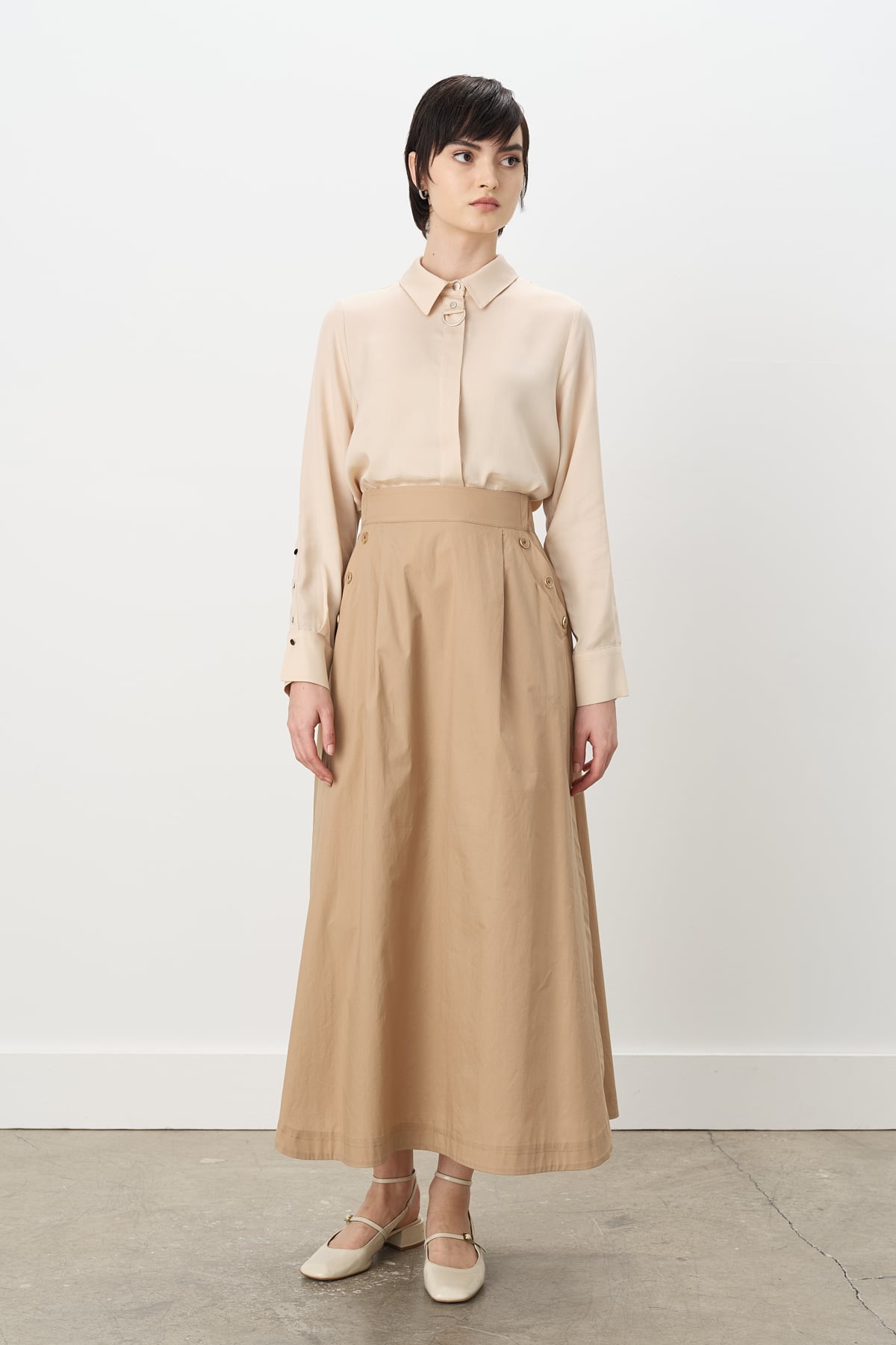 NİHAN Etek Nihan Düğme Detaylı Poplin Etek  Camel_modest