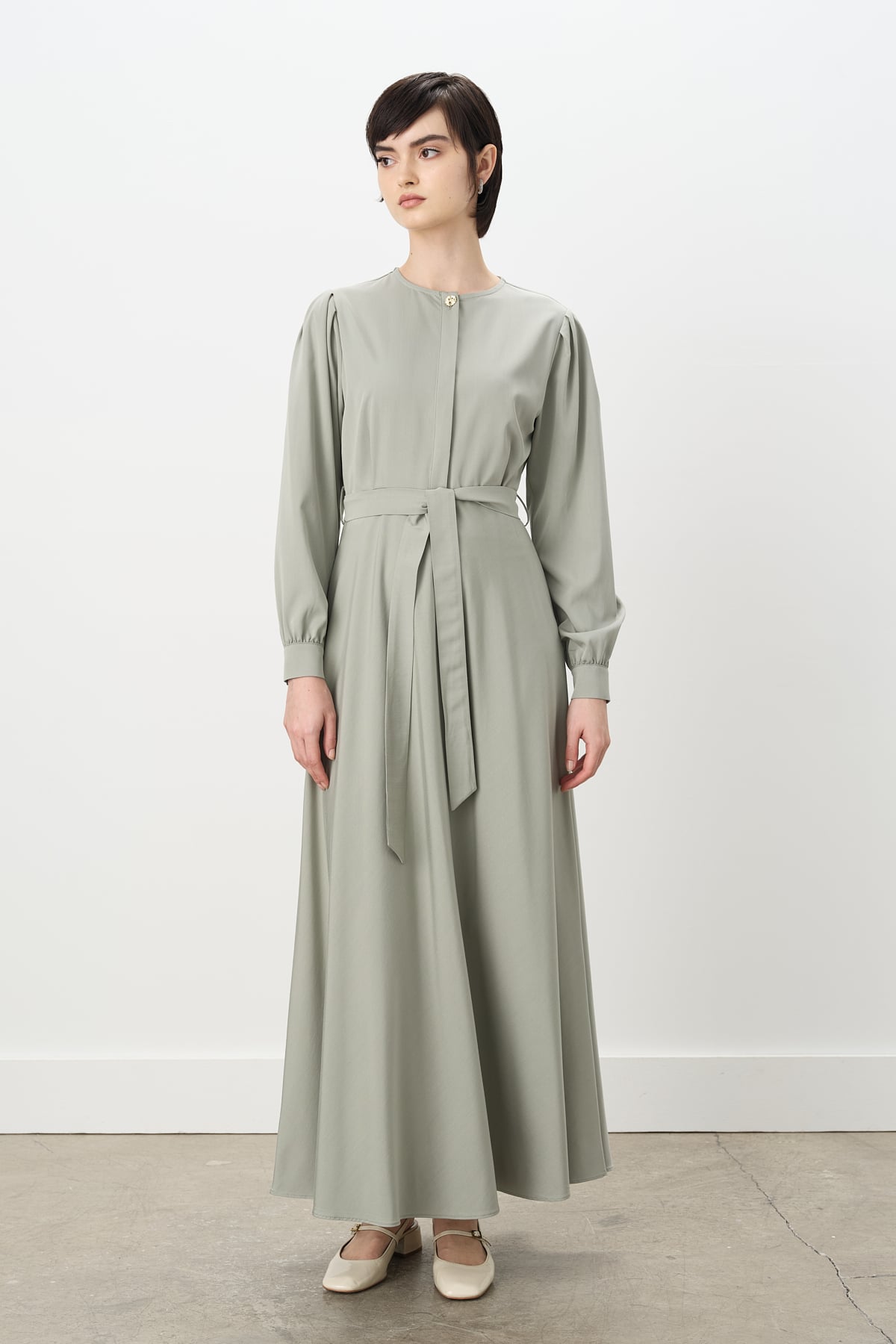 NİHAN Elbise Nihan Düğmeli Kuşaklı Elbise  Ada Çayı_modest