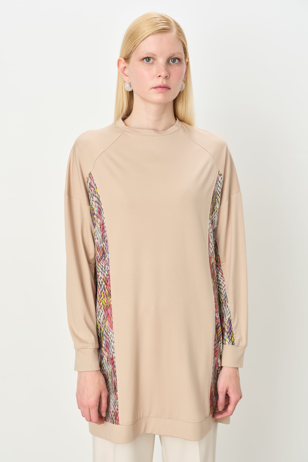 NİHAN Tunik Nihan Empirme Kumaş Detaylı Örme Tunik  Bej_modest