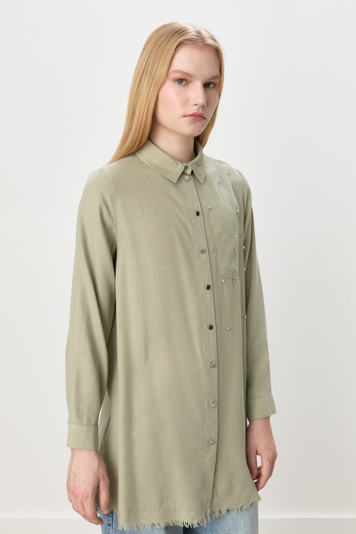 NİHAN Tunik Nihan Etek Altı Püsküllü Tencel Tunik  Haki_modest
