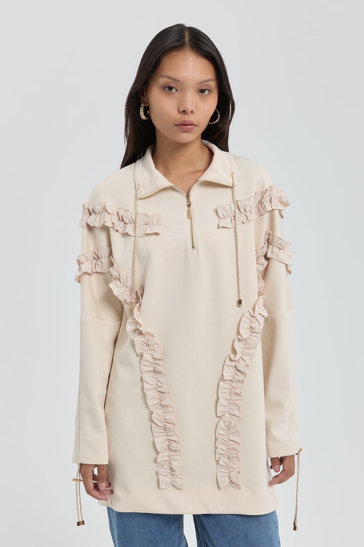 NİHAN Sweat Nihan Fırfır Detaylı Sweat  Krem_modest