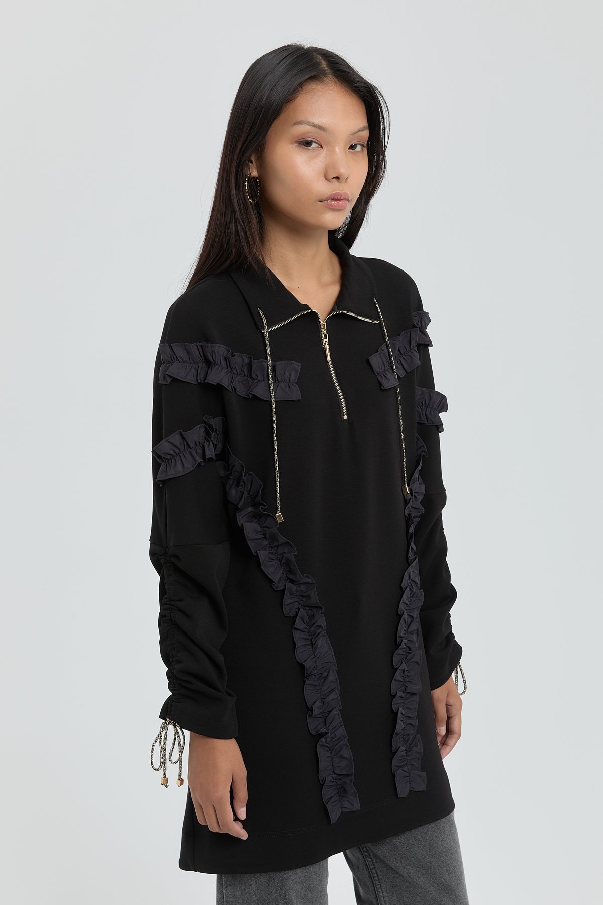 NİHAN Sweat Nihan Fırfır Detaylı Sweat  Siyah_modest