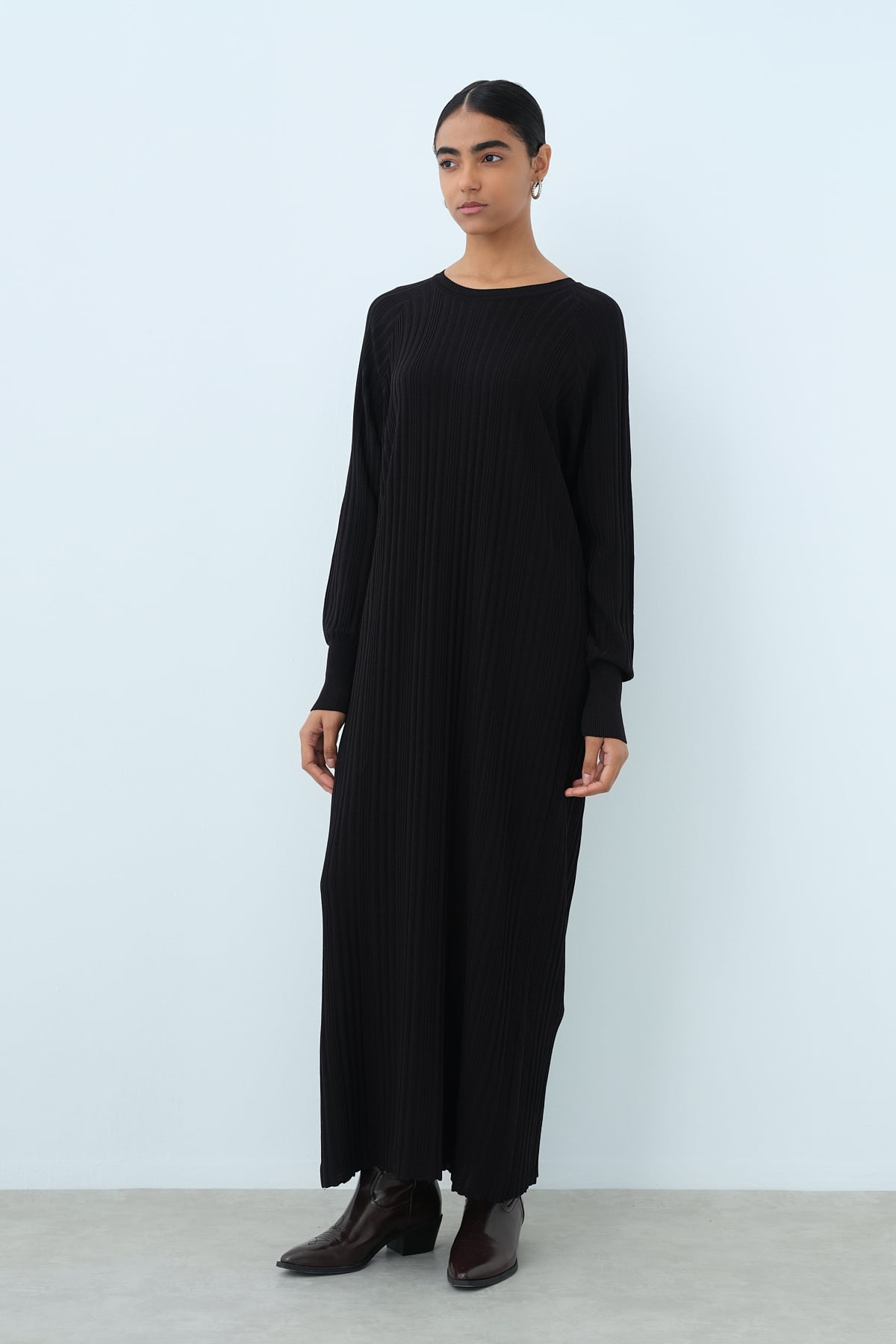 NİHAN Elbise Nihan Fitilli Rayon Elbise  Siyah_modest